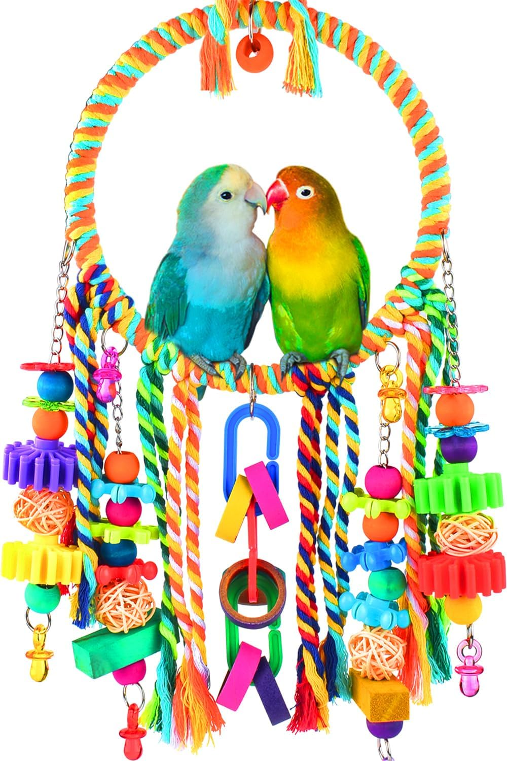KATUMO Bird Toys - Bird Swing with Colorful Chewing Toys, Suitable for Lovebirds, Finches, Parakeets, Budgerigars, Conure & More image number 2