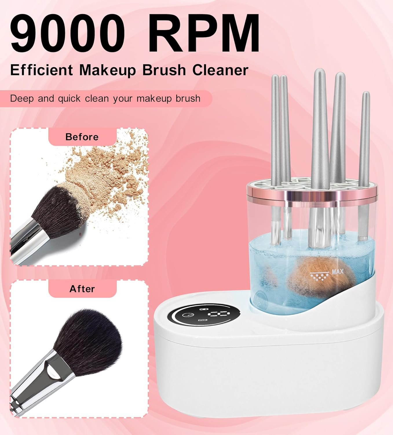 YBVABE Electric Makeup Brush Cleaner and Dryer, 2-In-1 USB Rechargeable Automatic Brush Spinner, Powerful 360&deg; Deep Cleaning for Foundation, Eyeshadow & Blush Brushes image number 1