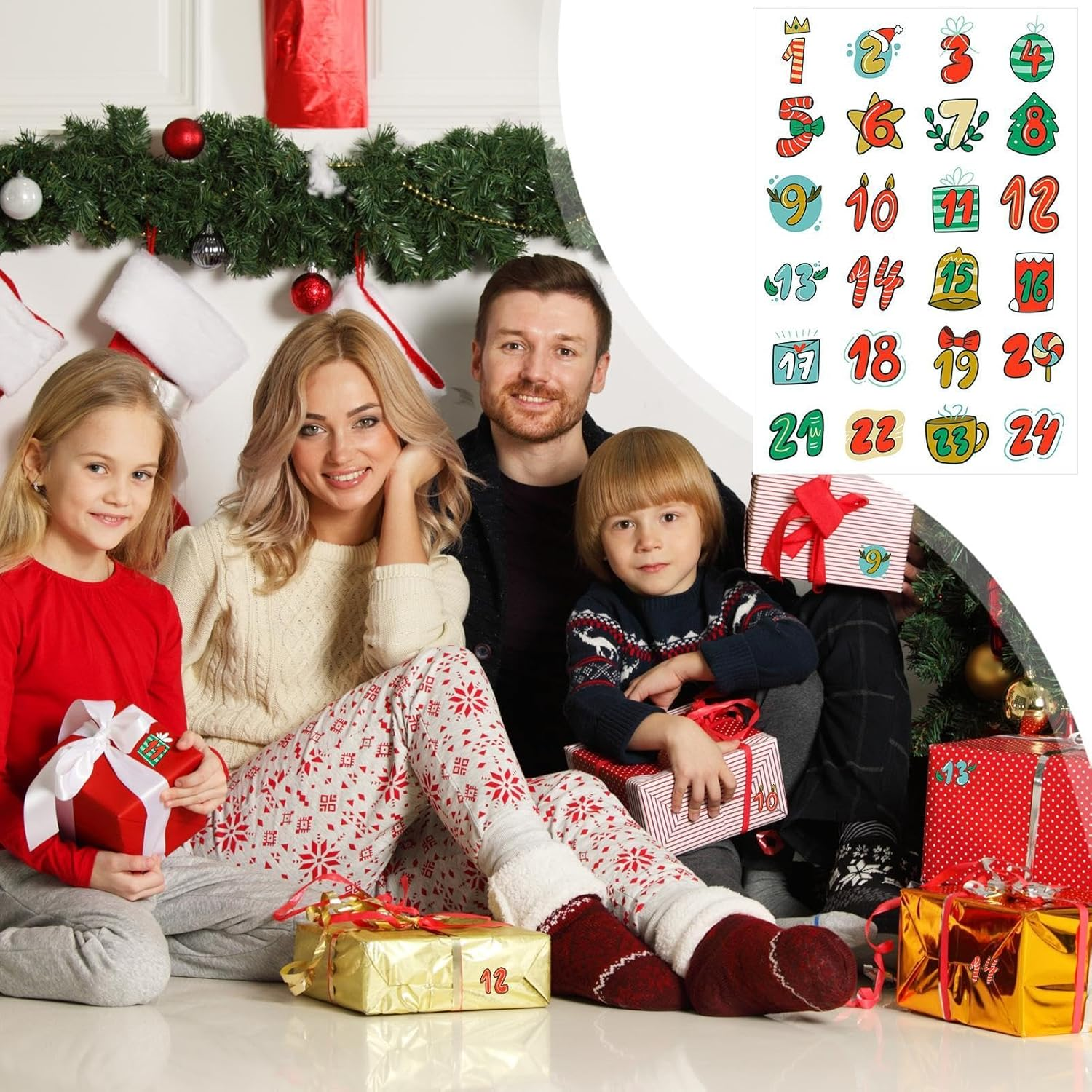 Christmas Countdown Decals | 1-24 Christmas Card Envelope Stickers - Sealing Stickers for Cookie Bag Labels image number 6
