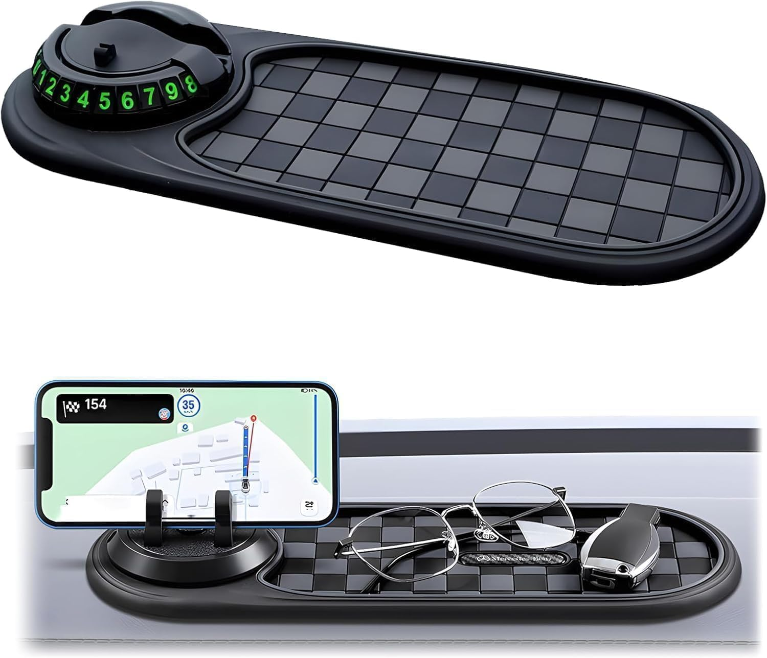 Non-Slip Mat for Car, Car Dashboard Anti-Slip Rubber Pad, Multifunctional Non-Slip Mobile Phone Holder - Organiser Tray, Phone Holder with Hidden (Black) image number 3