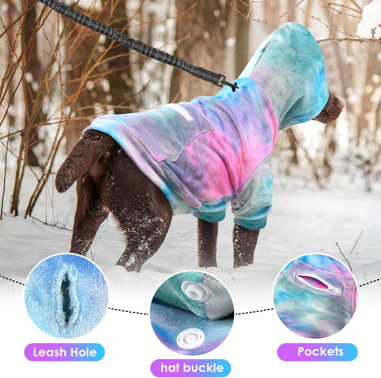 Slowton Dog Hoodie for Small Dogs, Flannel Pet Clothes, with Leash Portal and Pocket, Warm Sweater for Puppy Cat, Premium Quality Sweatshirt, Comfort and Fit, for All Breeds, Pink, X-Large image number 4