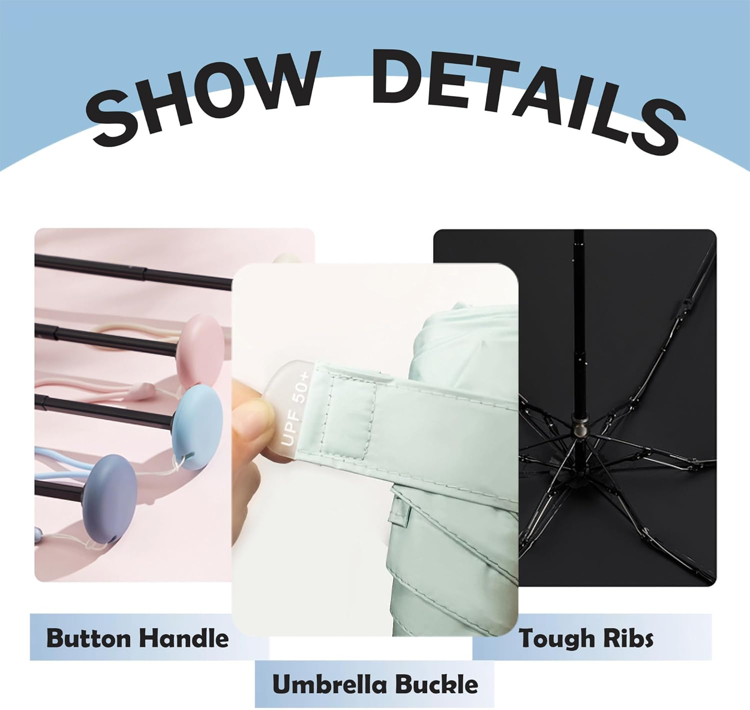 Mini Sun Travel UV Umbrella anti UPF 50 Protection 99.9% Micro Handle Coating Layer Fabric Compact/Lightweight Small Portable Backpack/Folding Purse Pocket Umbrella Rain/Blocking/Men Women Kids image number 3