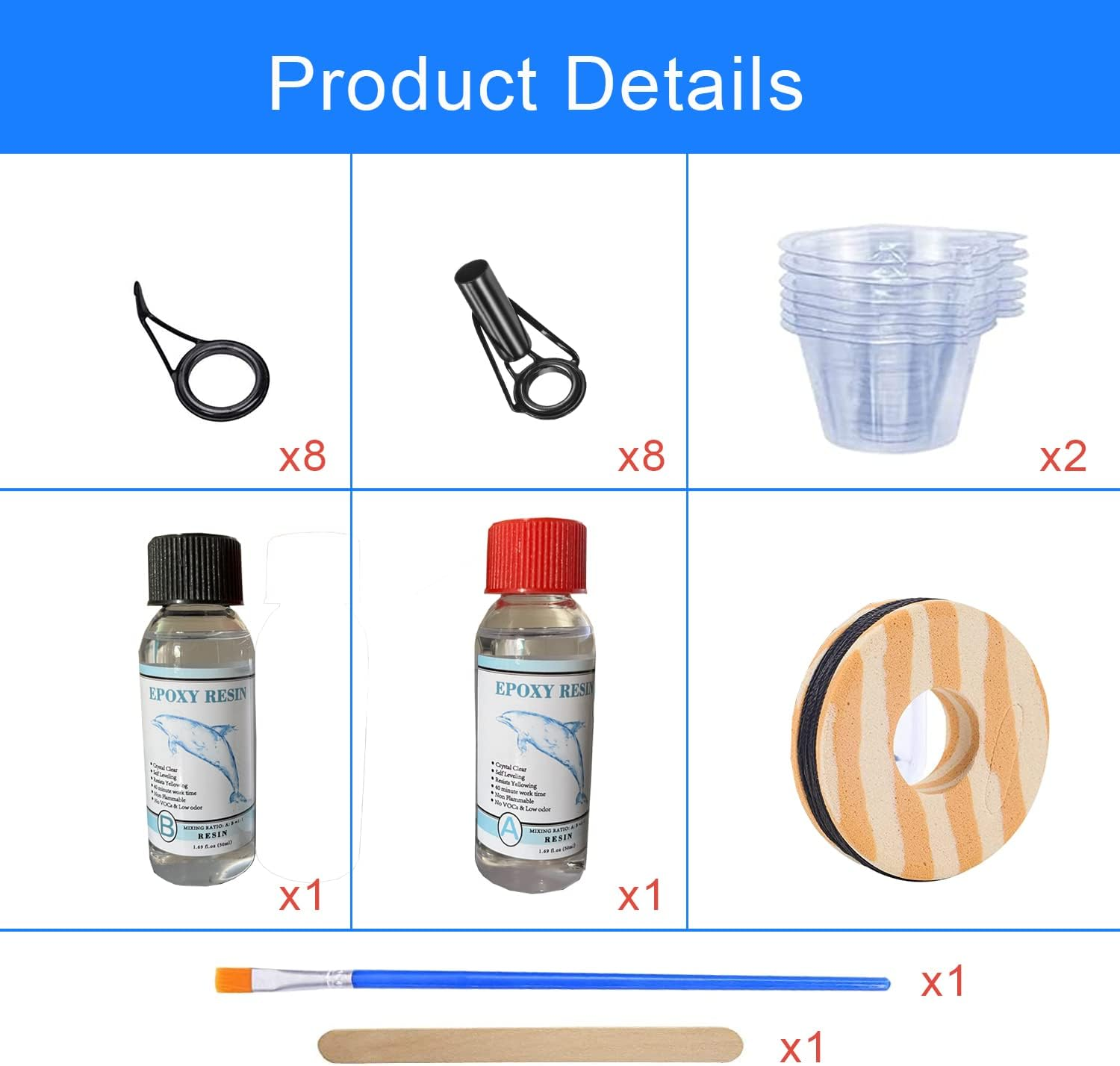 Fishing Rod Repair Kit,Fishing Rod Tips Guides Replacement Kit Rod Eyelet Stainless Steel Ceramic Ring Repair Kit image number 2