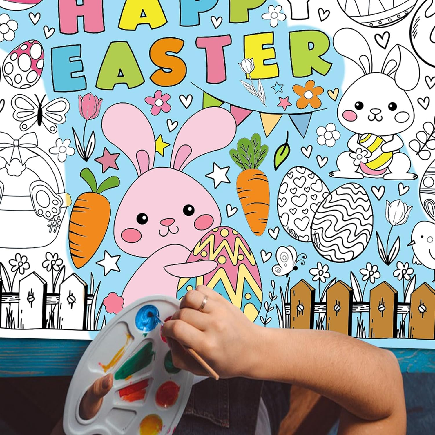 Easter Coloring Poster for Kids Giant Coloring Poster Easter Coloring Tablecloth Jumbo Easter Coloring Poster for Classroom Easter Party Favors Boys Girls Happy Easter Day Party Poster 43.3"X 31.4" image number 5