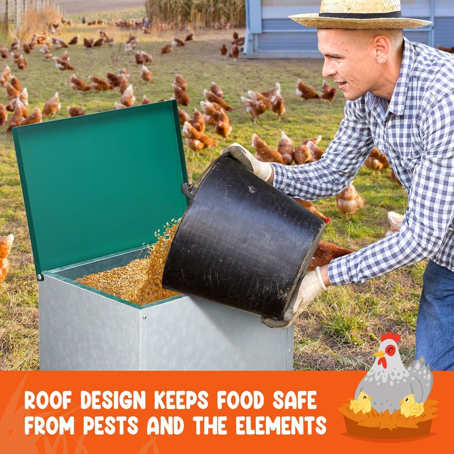 Auto Chicken Feeder 10Kg Automatic Treadle Poultry Chook Rat Proof Food Dispenser Feeding Equipment Galvanized Steel