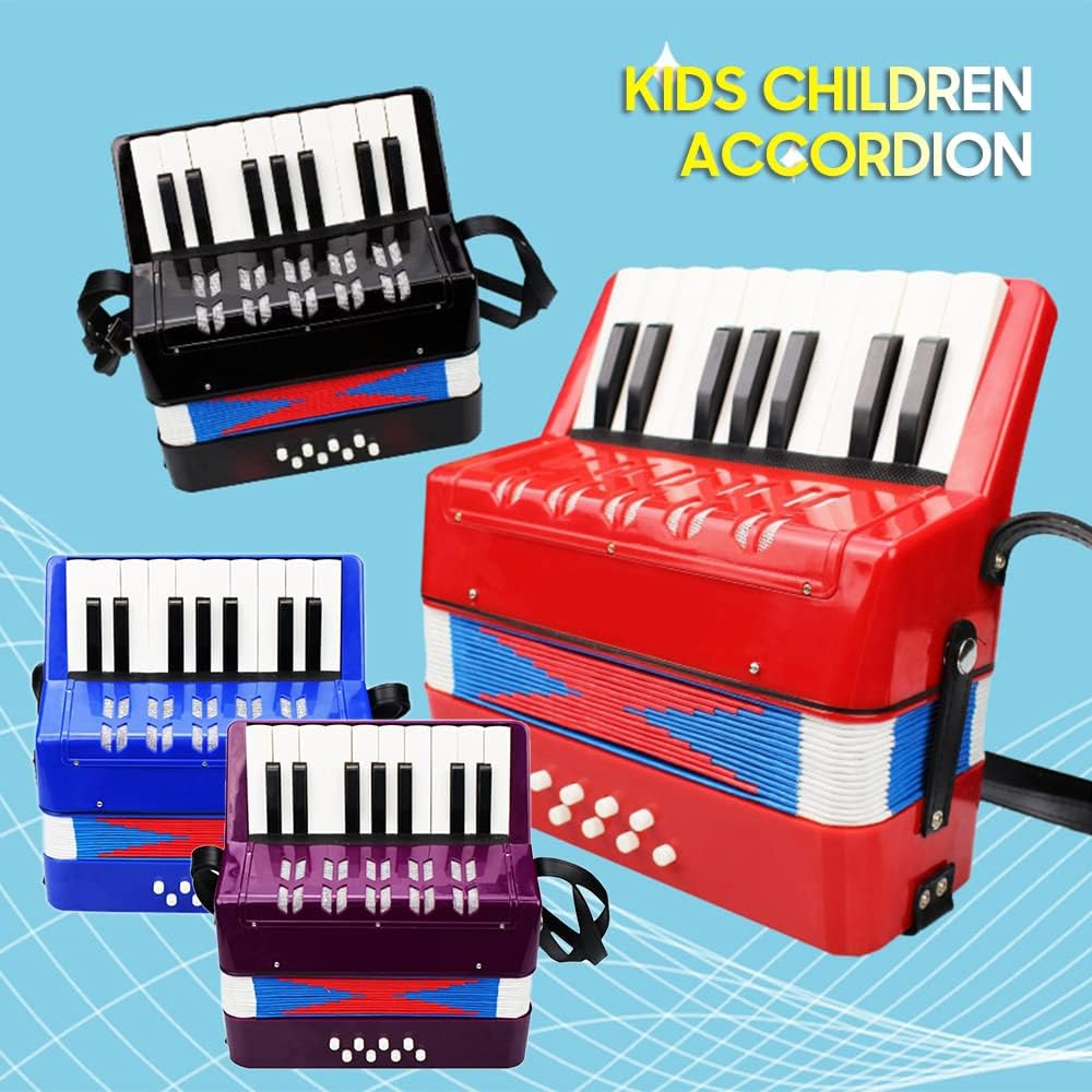 Accordion 17-Key 8 Bass Mini Small Accordion Educational Musical Instrument for Beginner Birthday Purple image number 6
