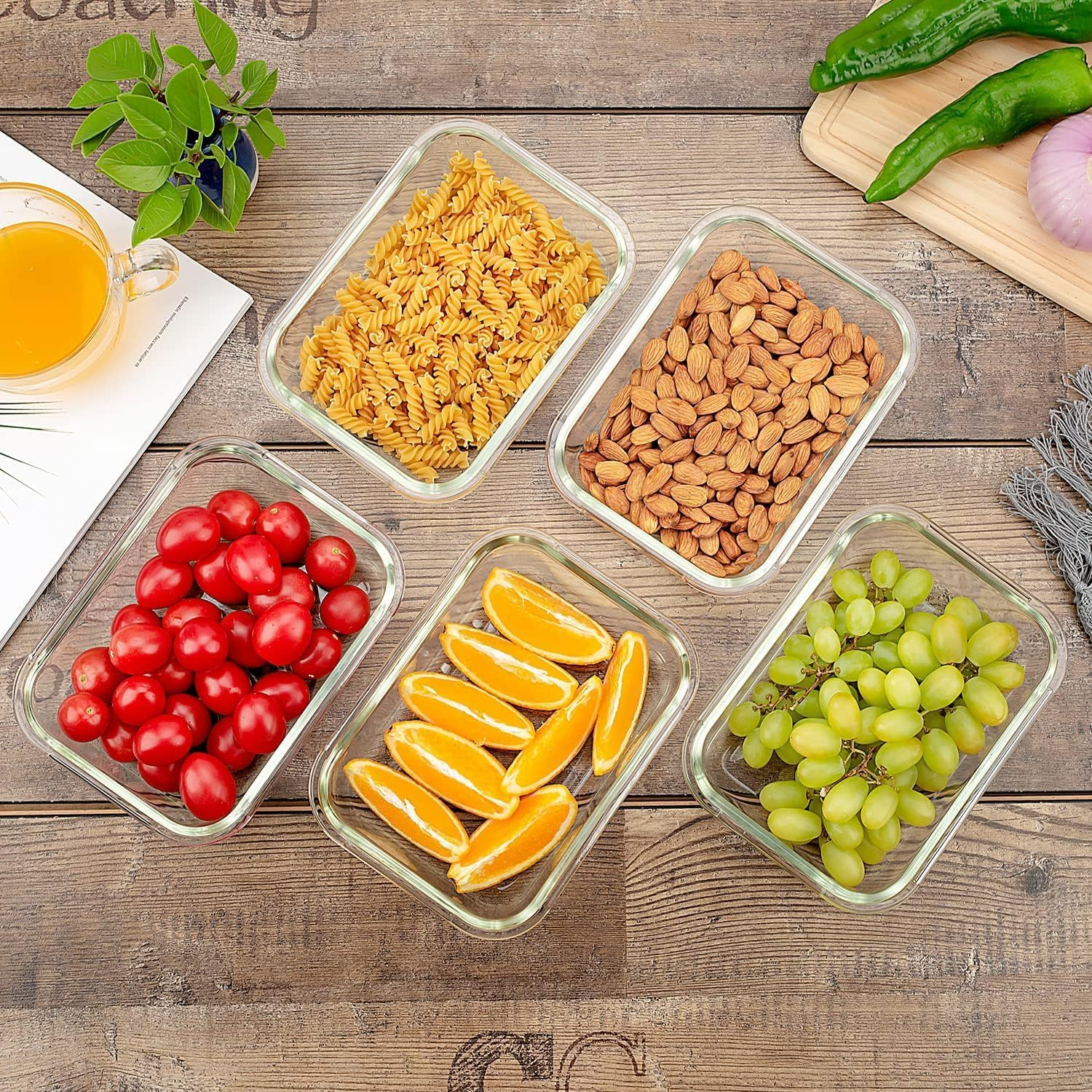 MINYII 10 Pack Glass Food Storage Containers with Lids, Meal Prep Pantry Kitchen Storage Containers for Lunch, Leak Proof, Airtight Glass Lunch Bento Boxes for Microwave, Oven, Freezer (10-Blue-01) image number 3