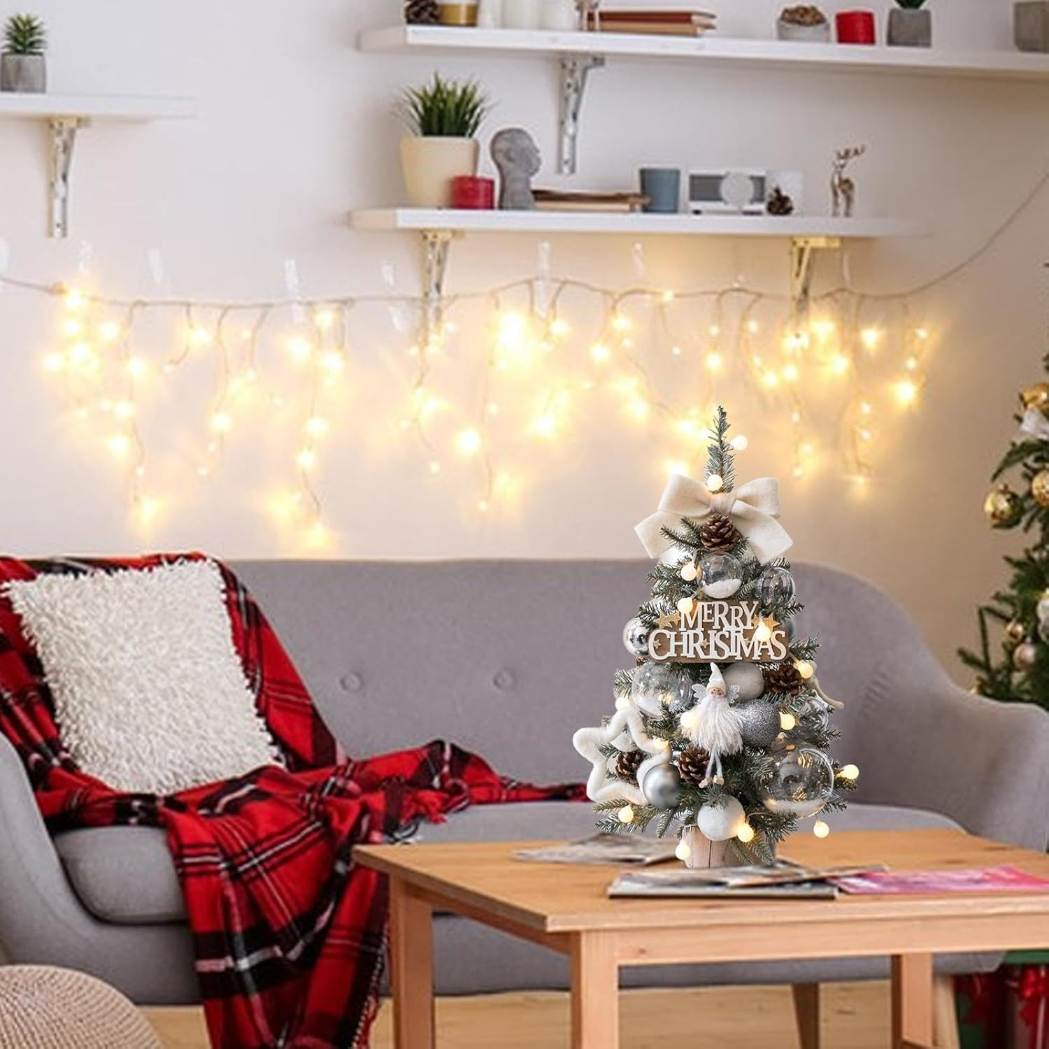 Christmas Tree with Lights, 18-Inch Portable Table Ornaments Christmas Trees, Artificial Tabletop Christmas Tree, Lighted Christmas Tree Decor for Rooms image number 2