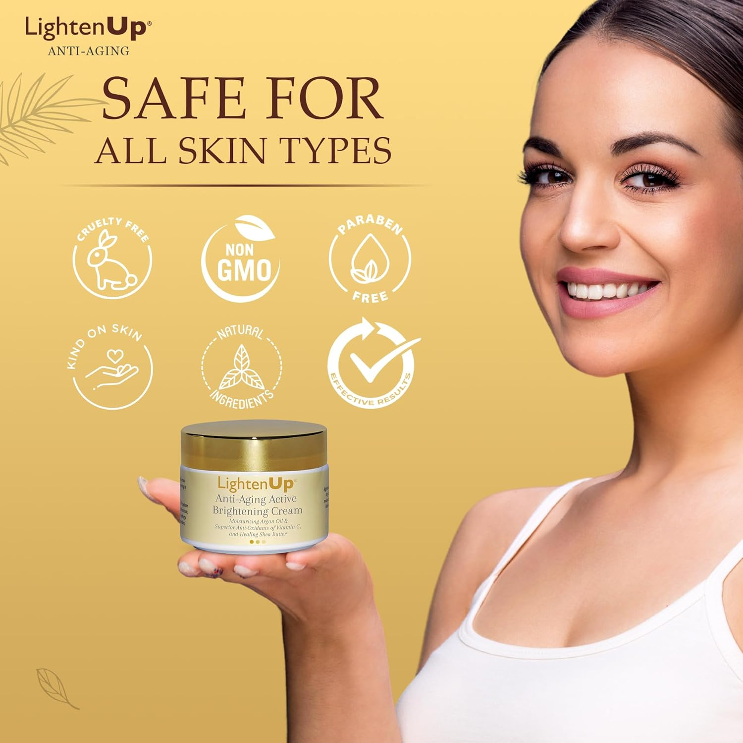 Lightenup Anti-Aging, Skin Brightening Cream - 4.4 Fl Oz / 100 Ml - with Argan Oil and Shea Butter image number 4