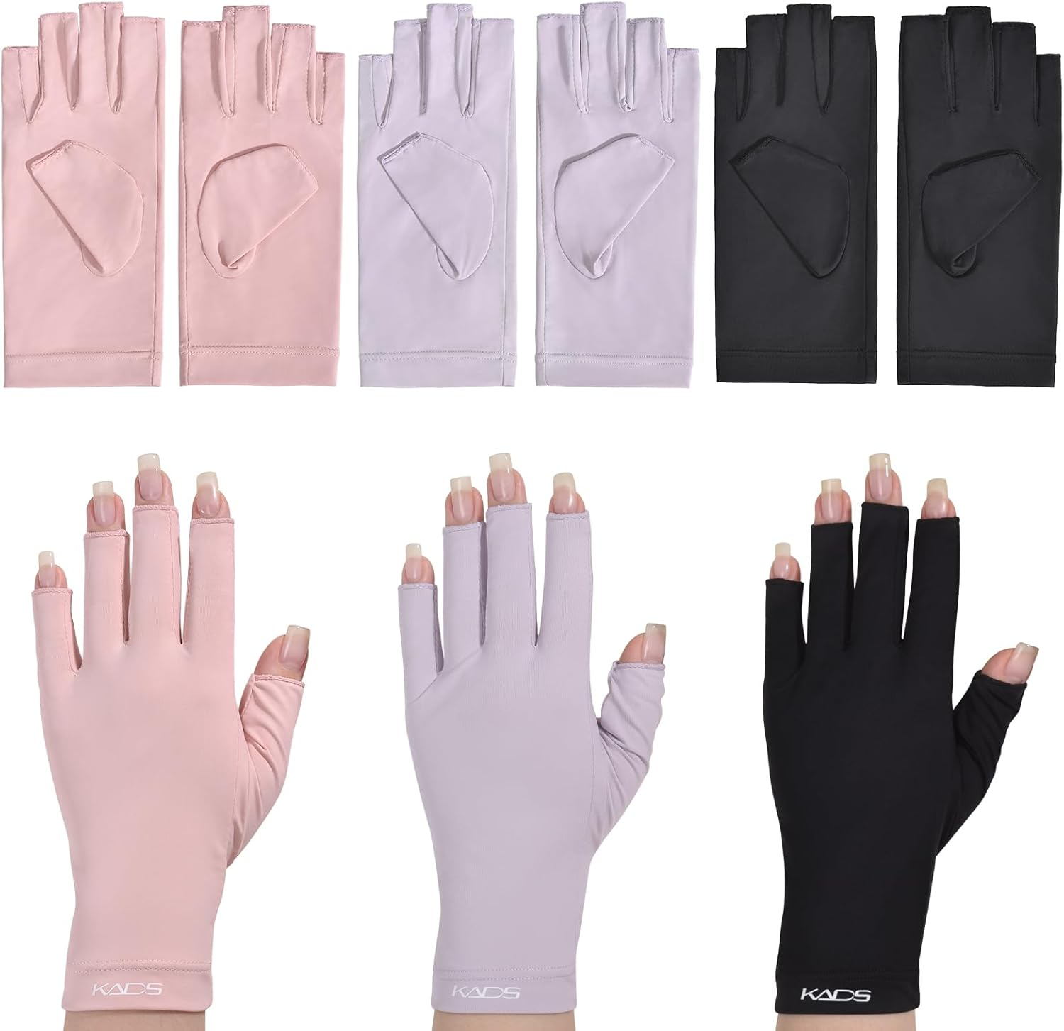 KADS Nail Art UV Resistant Gloves Black/Pink/Purple 3 Colors to Choose UPF100+ UV Resistant Gloves Nail Art Half Finger Gloves (Black) - Black image number 5