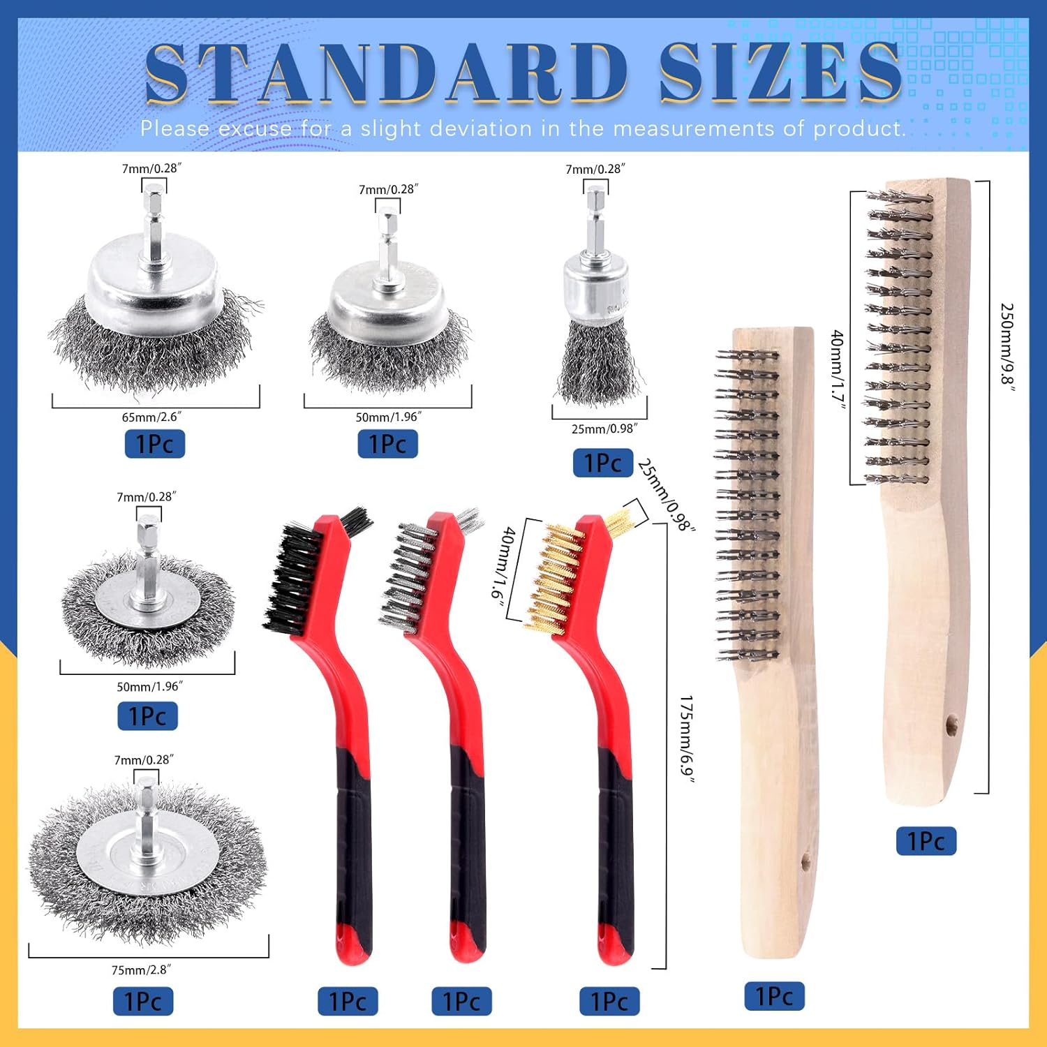 Glarks 10Pcs Wire Scratch Brush Set, Including 5Pcs Wire Wheel Cup Brushes, 3Pcs Brass/Nylon/Stainless Steel Brushes with Wood Handle Curved Grip, 2Pcs Stainless and Carbon Steel Wire Brush image number 6