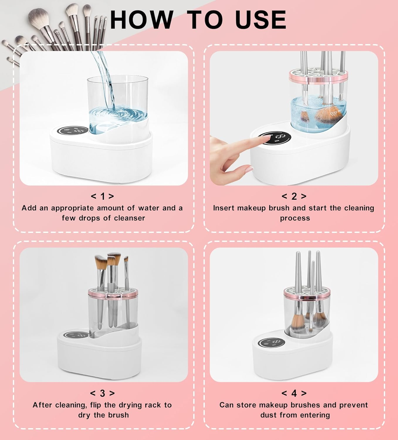 YBVABE Electric Makeup Brush Cleaner and Dryer, 2-In-1 USB Rechargeable Automatic Brush Spinner, Powerful 360&deg; Deep Cleaning for Foundation, Eyeshadow & Blush Brushes image number 5