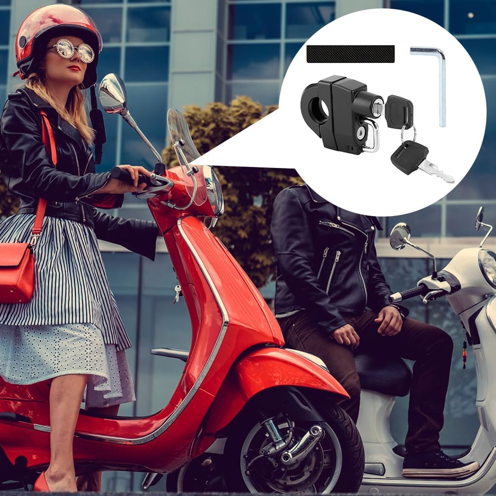 Helmet Lock, Motorcycle Helmet Lock, Bicycle Helmet Lock, Universal Helmet Lock with Keys, for 22-28 Mm Handlebar Tubes, Motorcycles, Bicycles or Scooters, Secures the Helmet image number 3