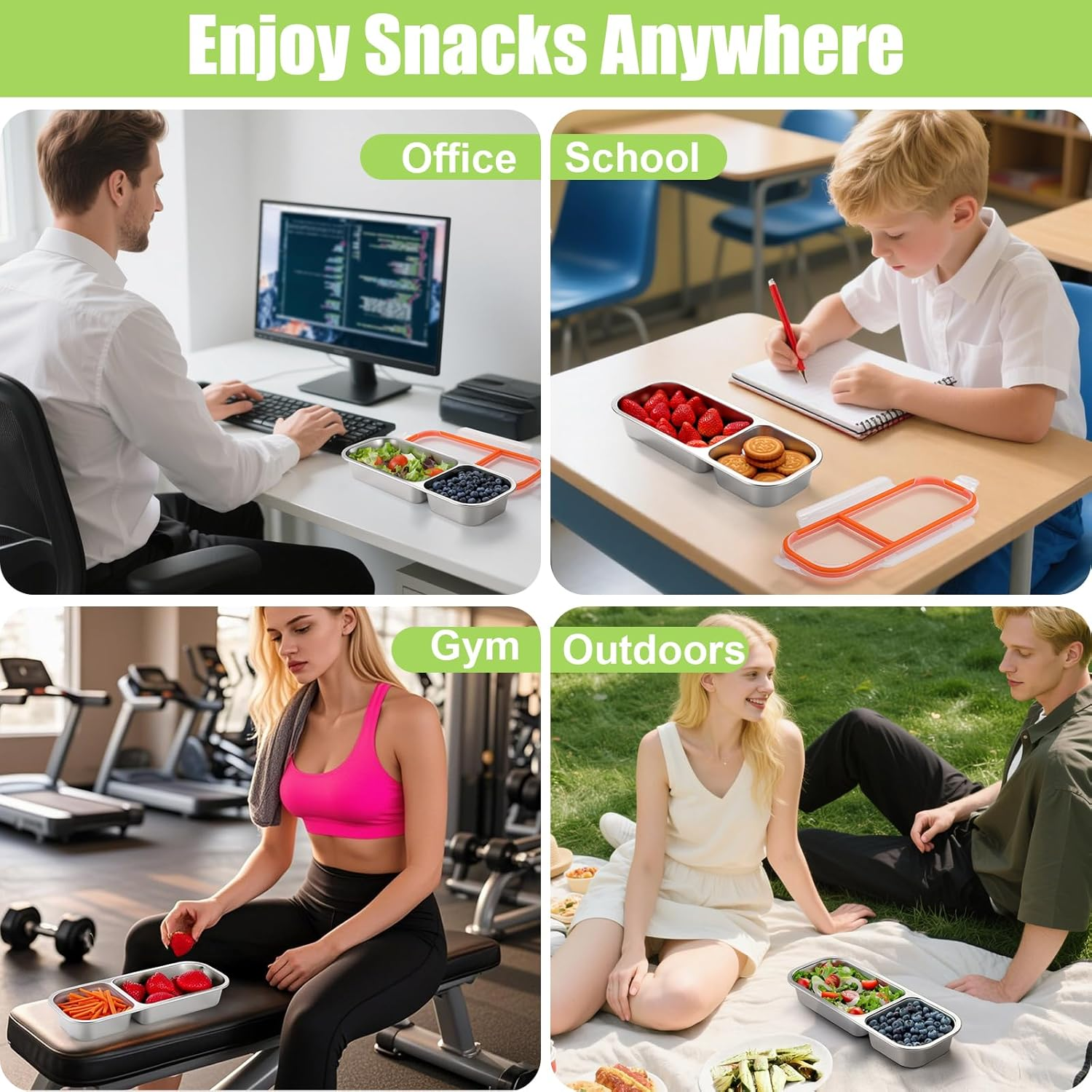 Stainless Steel Snack Containers, Reusable Condiment Box with Lids, Double Compartment Sauce Cups, Divided Food Storage Containers for School, Home, Travel image number 5