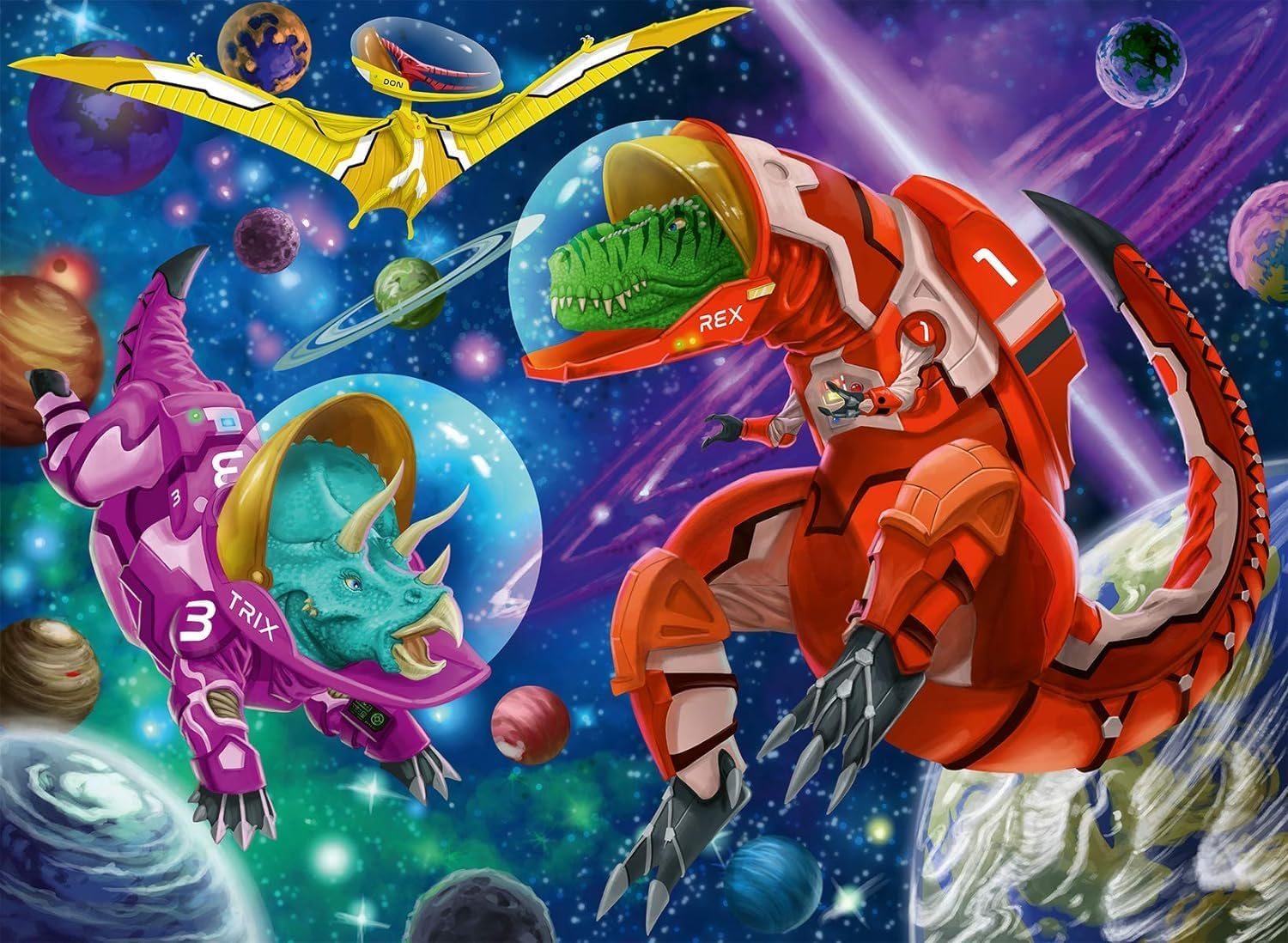 Ravensburger - Space Dinosaurs Puzzle 200 Piece Jigsaw for Kids, Fun Prehistoric Space Adventure, Educational and Colourful image number 2