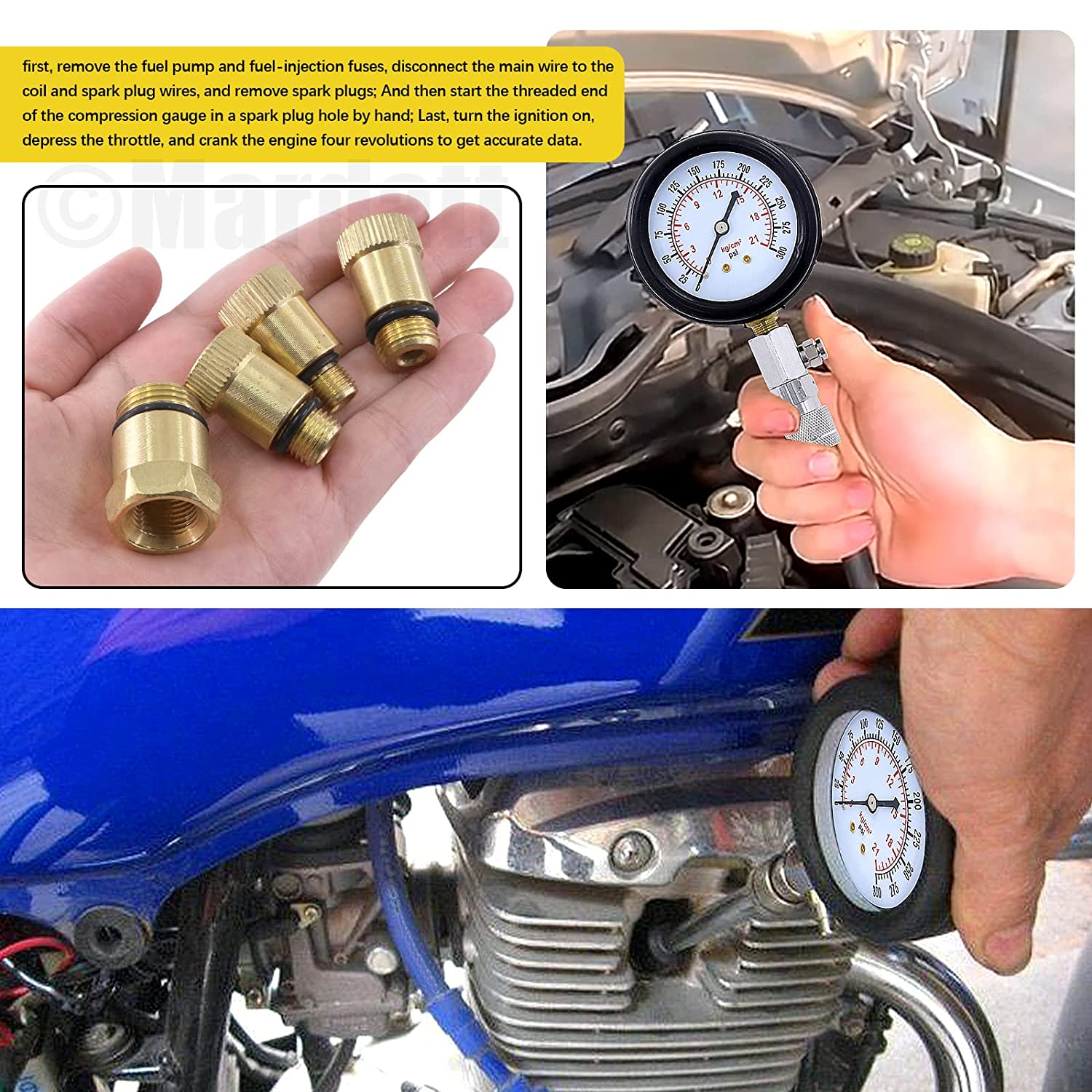 10Pcs Compression Adapter Kit with Spark Plug Tester & 32 Blades Feeler Gauge, Cylinder Pressure Gauges Fuel Injection Tester, Extension Tube for Automotive Armature Diagnostic image number 5