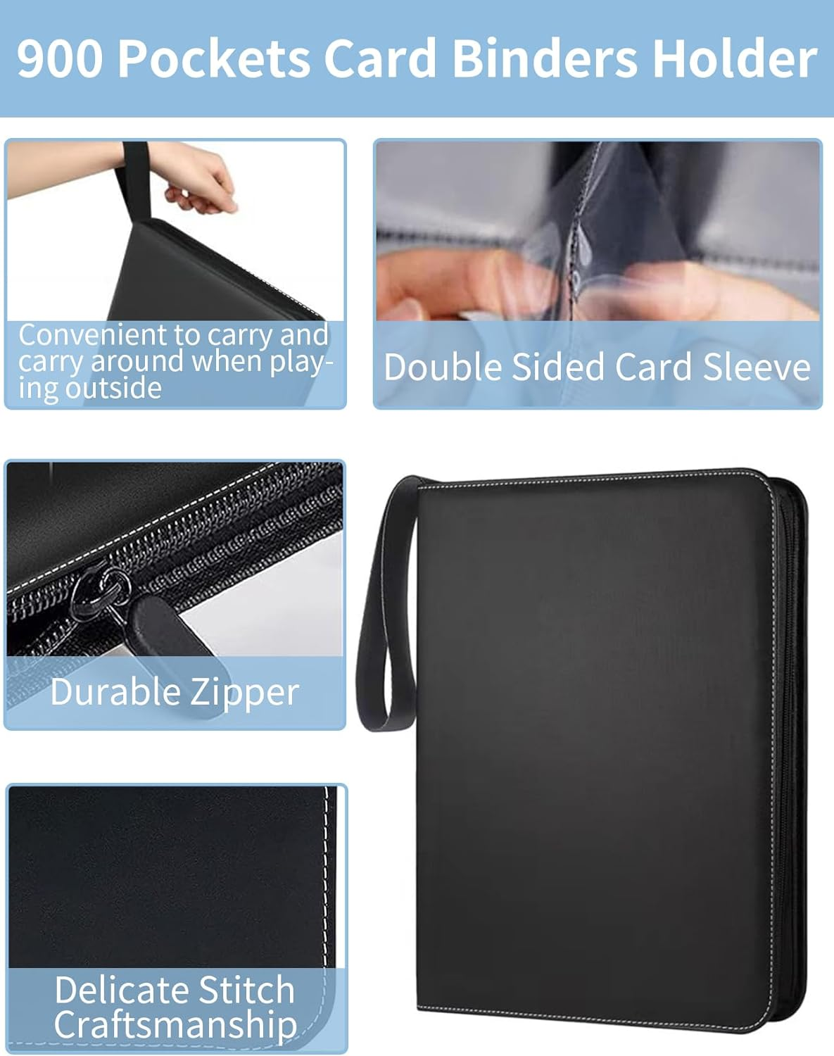 9 Pocket Card Binder, 900 Pockets Card Holder Folder Collector, Double Sided Pocket PU Card Collection Binder, Premium Zip Albums for MTG, TCG, Sports, Game Trading Cards (Green) - Grey image number 5