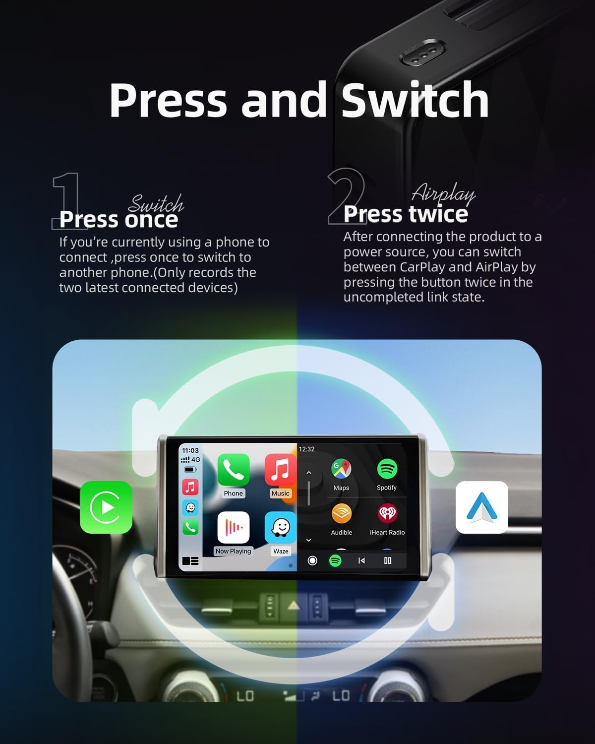 Ottcast Ottoadapter MX Wireless Carplay / Android Auto 3-In-1 Adapter image number 3