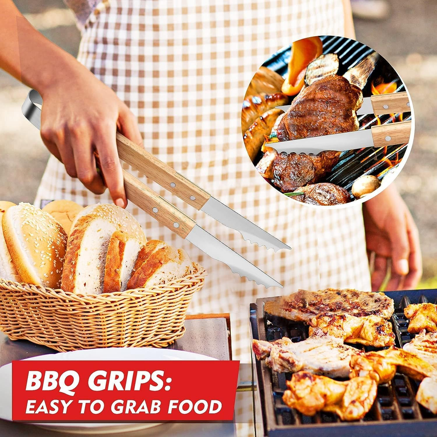 Multifunctional BBQ Grill Tool Set/Barbecue, 5 Pieces with Carry Bag, Stainless Steel Spatula Kit for Outdoor Grilling,Gift for Men Husband,For Camping, Picnic and Party,For Cooking and Kitchen image number 6