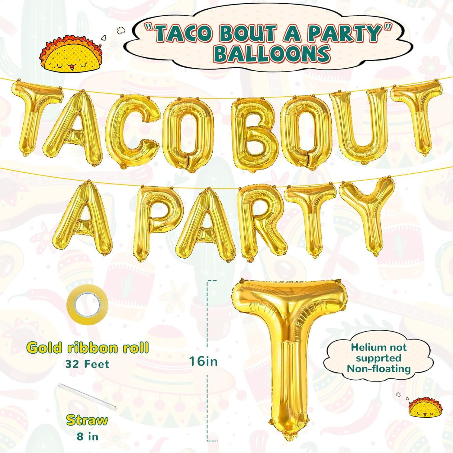 Big Taco Party Decorations Set, 24Pcs Fiesta Decorations with Mexican Balloons, Cactus, Avocado, Sombrero, Donkey Balloons for Cinco De Mayo - Taco Bout a Party image number 5