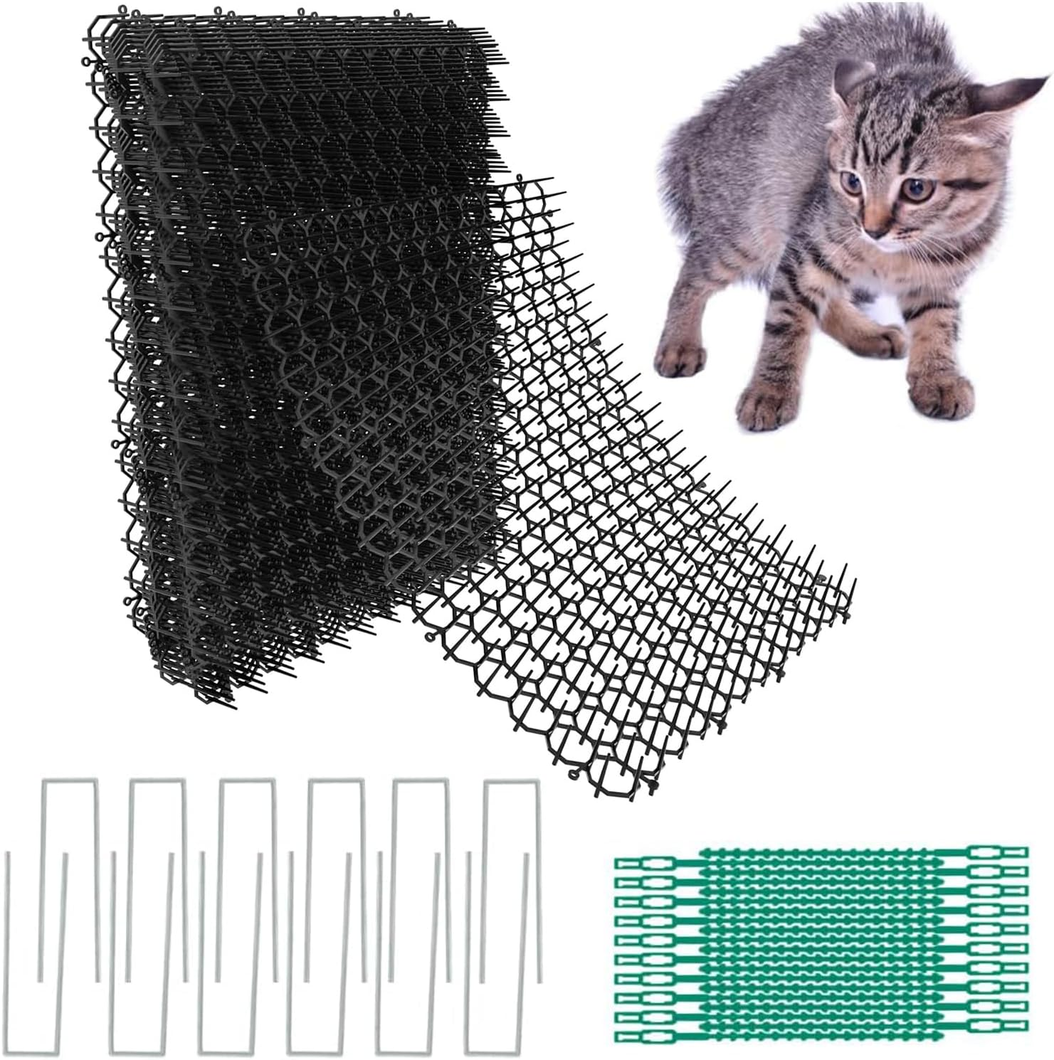 Cat Deterrent Scat Mat, 12 Pack Cat Spike Mat, Anti-Cat Network Cat Strips, 15X20Cm Cat Deterrent Mat for Indoor and Outdoor with 12 Staples 20 Cable Ties image number 3