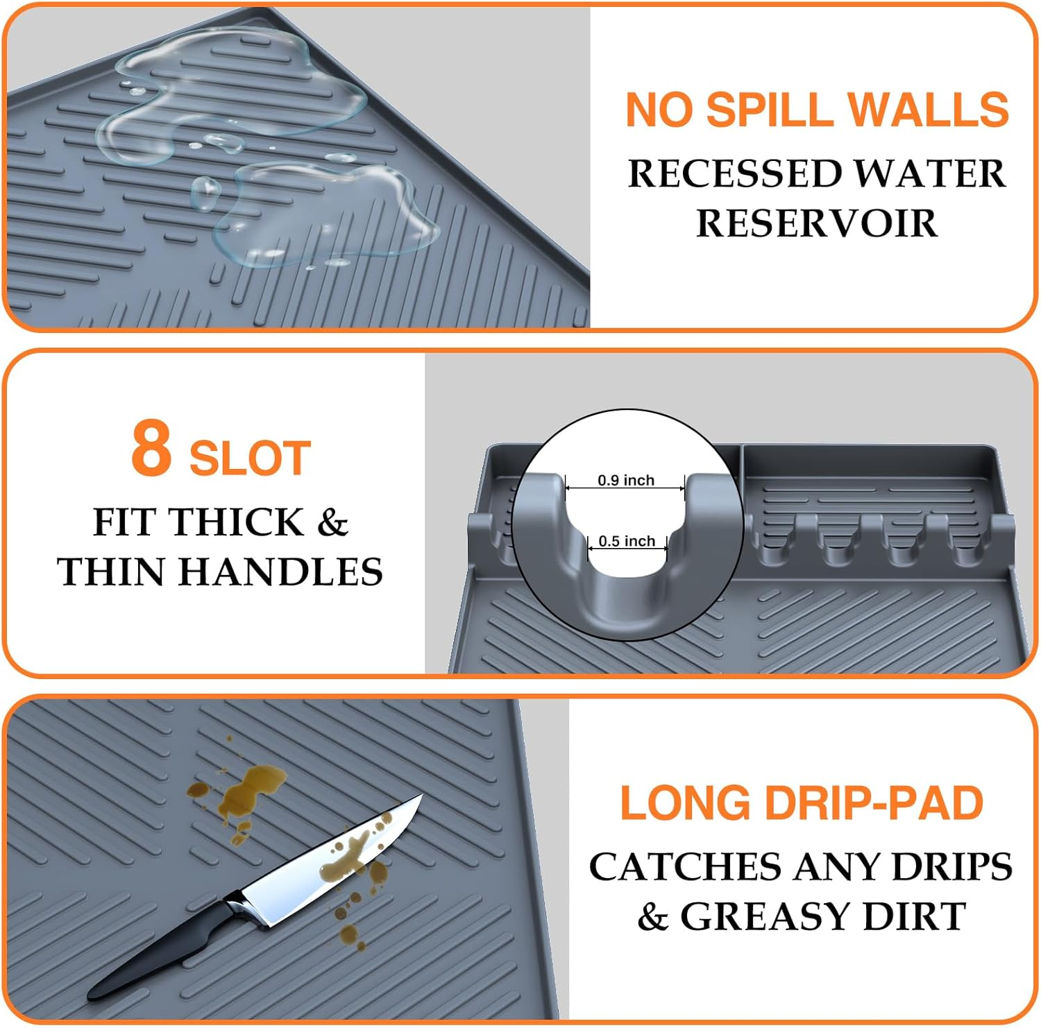 Silicone Griddle Tools Mat for Blackstone, Griddle Accessories Side Shelf Mat Grill Pad with Drip Pad (Grey) - Black (2Packs) image number 4