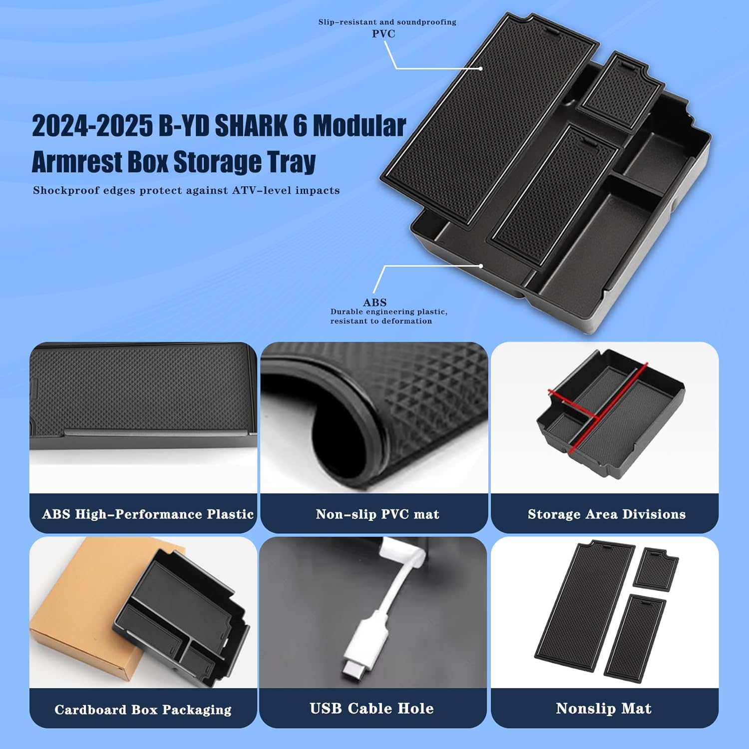 Center Console Organizer Tray Compatible with 2024-2025 BYD Pickup Shark 6 Accessories, Armrest Storage Box ABS Storage Tray Insert Interior(Black) image number 4