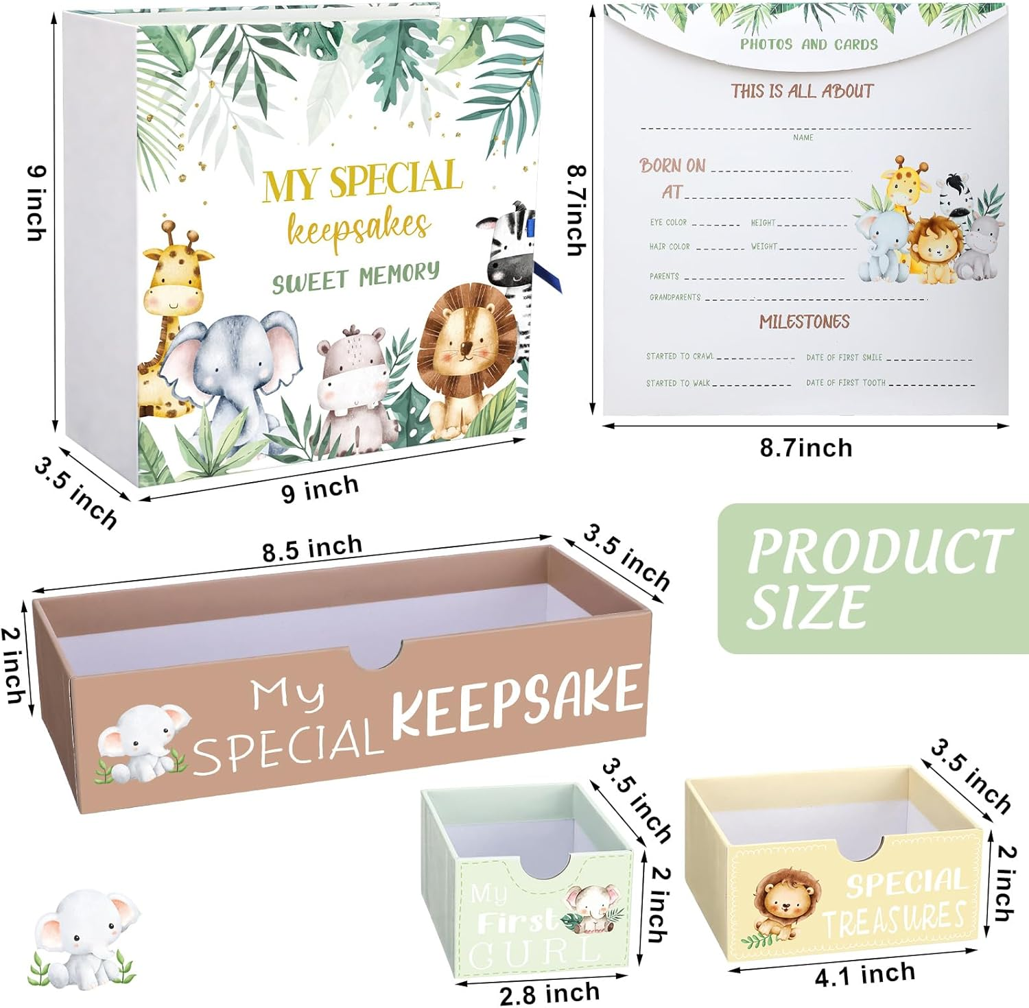 Baby Keepsake Box Newborn Memory Organizer with 9 Labeled Compartments Newborn First Keepsake Book Gift Box for Pregnancy Gender Neutral Baby Shower Maternity image number 2