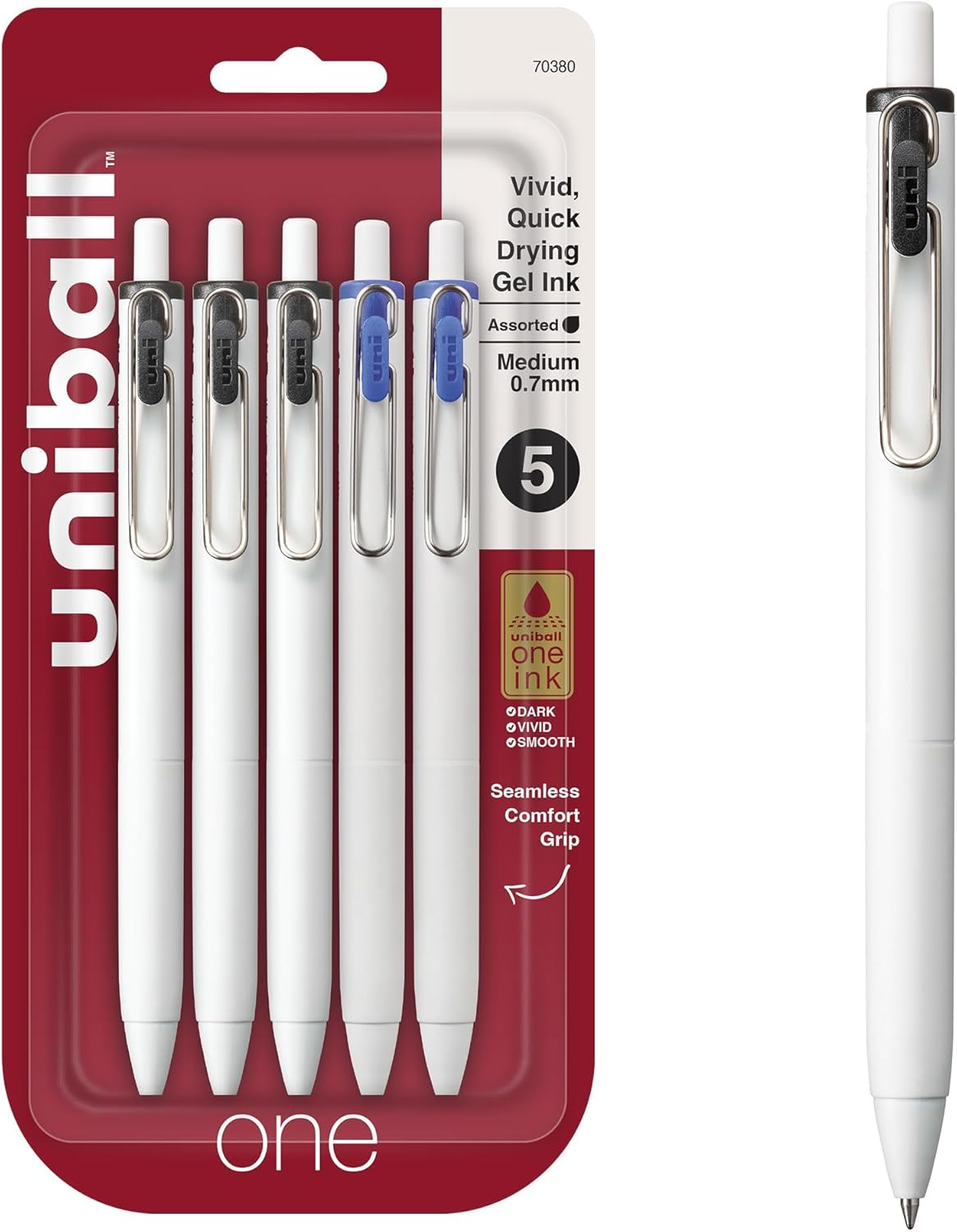 Uni-Ball Uniball One Gel Pen, 12 Black Pens, Medium Point 0.7Mm Gel Pens, Fine Point, Smooth Writing Pens, Home Office Supplies By, Colored Pens, Ink Pens for Journaling, Ballpoint Pens, Bulk Pens