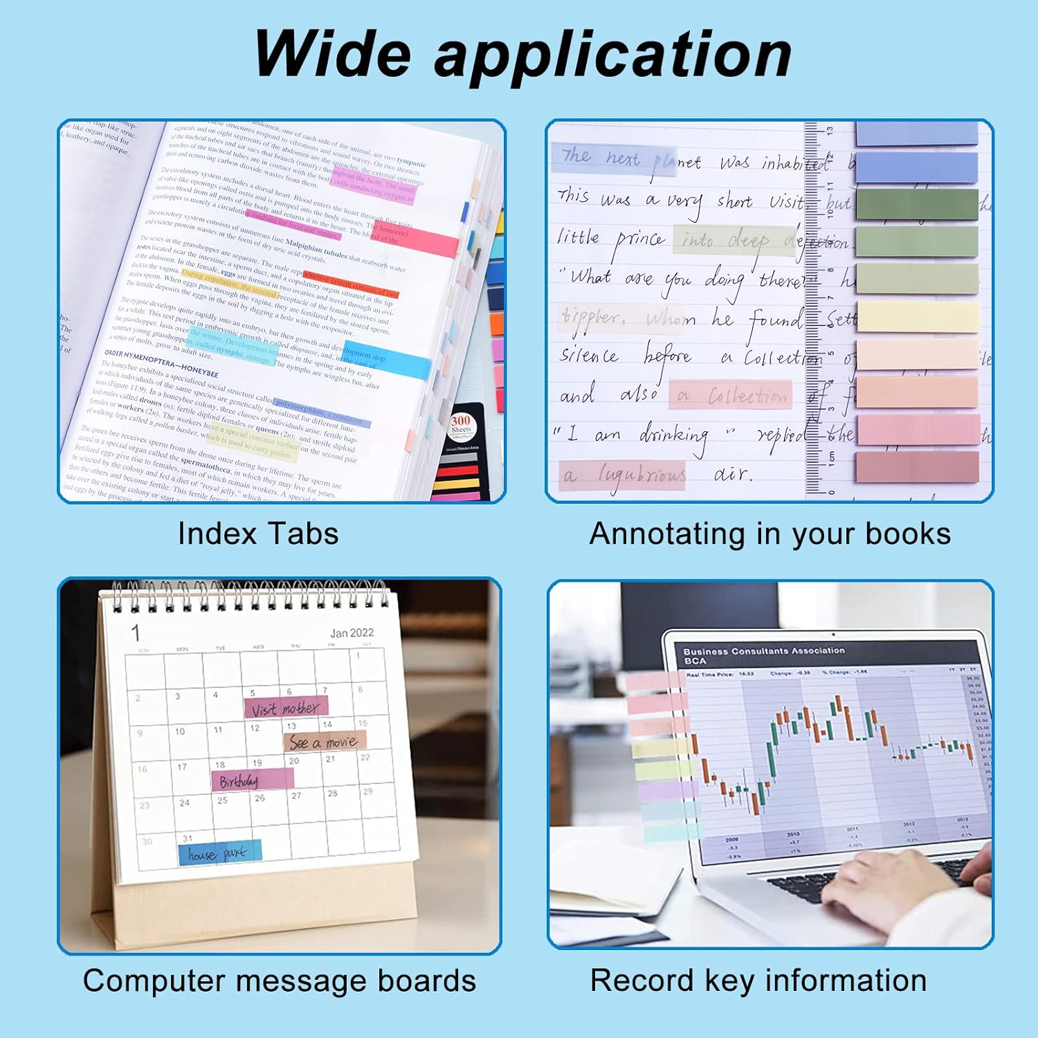WSCHU 3400Pcs Sticky Tabs Book Tabs, Morandi Translucent Book Markers Sticky Note Tabs,Multi-Colored Writable & Repositionable Book Annotation Tabs, Page Markers, Annotation Supplies image number 5