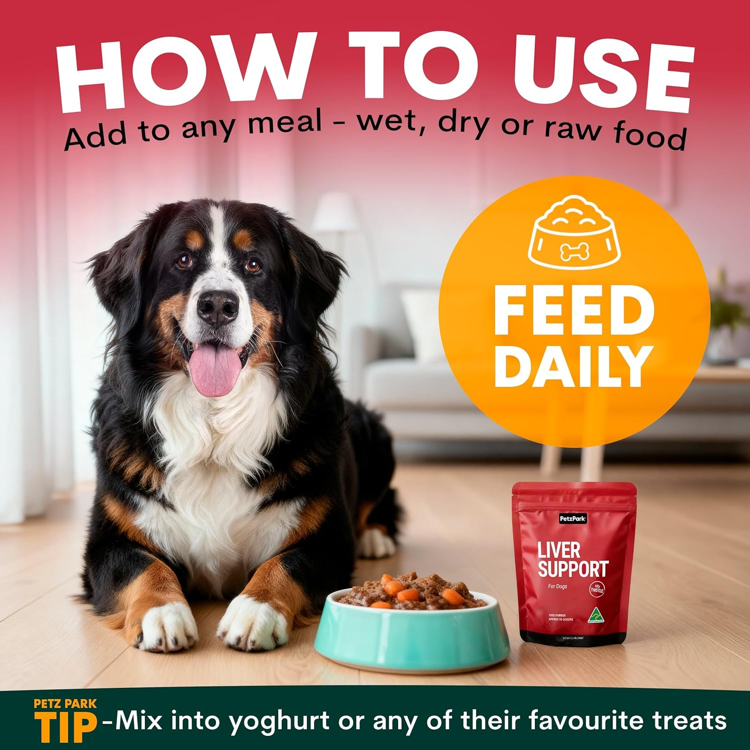 Petz Park Liver Support for Dogs - Dog Supplements Made in Australia - Milk Thistle Supplement for Dogs, Liver Detox - 90 Scoops image number 1