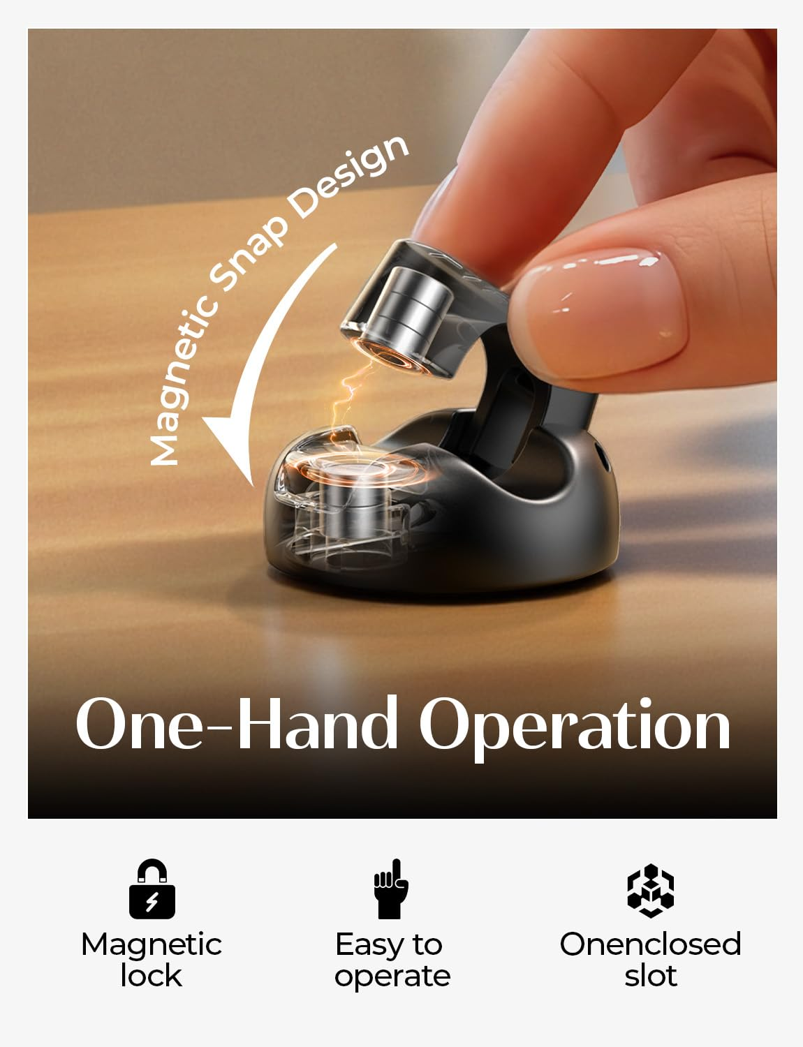 LISEN 8 Pack Cable Holder, Magnetic Cable Clips [1S Snap-On] Cord Holder, Office Desk Organizers and Accessories with 4 Extra Strong Adhesive Pads, Wire Organizer for Nightstand, Home, Wall, Car image number 1