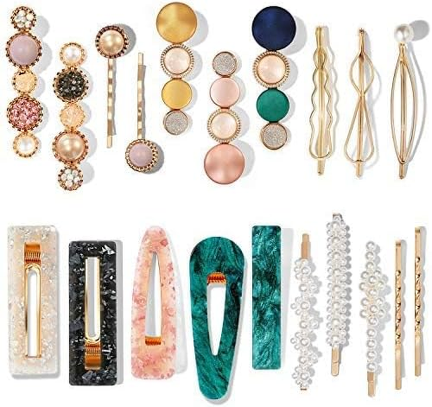 Mehayi 20 PCS Pearls and Acrylic Resin Hair Clips, Handmade Hair Barrettes, Marble Alligator Bobby Pins, Glitter Crystal Geometric Hairpin, Elegant Gold Hair Accessories, Gifts for Women Girls image number 3