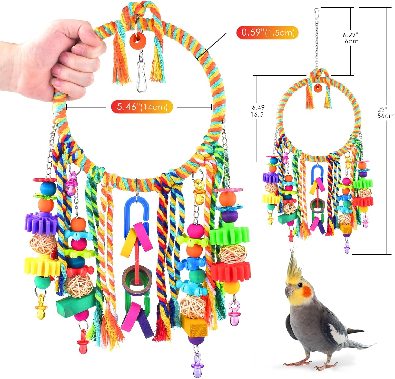 KATUMO Bird Toys - Bird Swing with Colorful Chewing Toys, Suitable for Lovebirds, Finches, Parakeets, Budgerigars, Conure & More image number 5