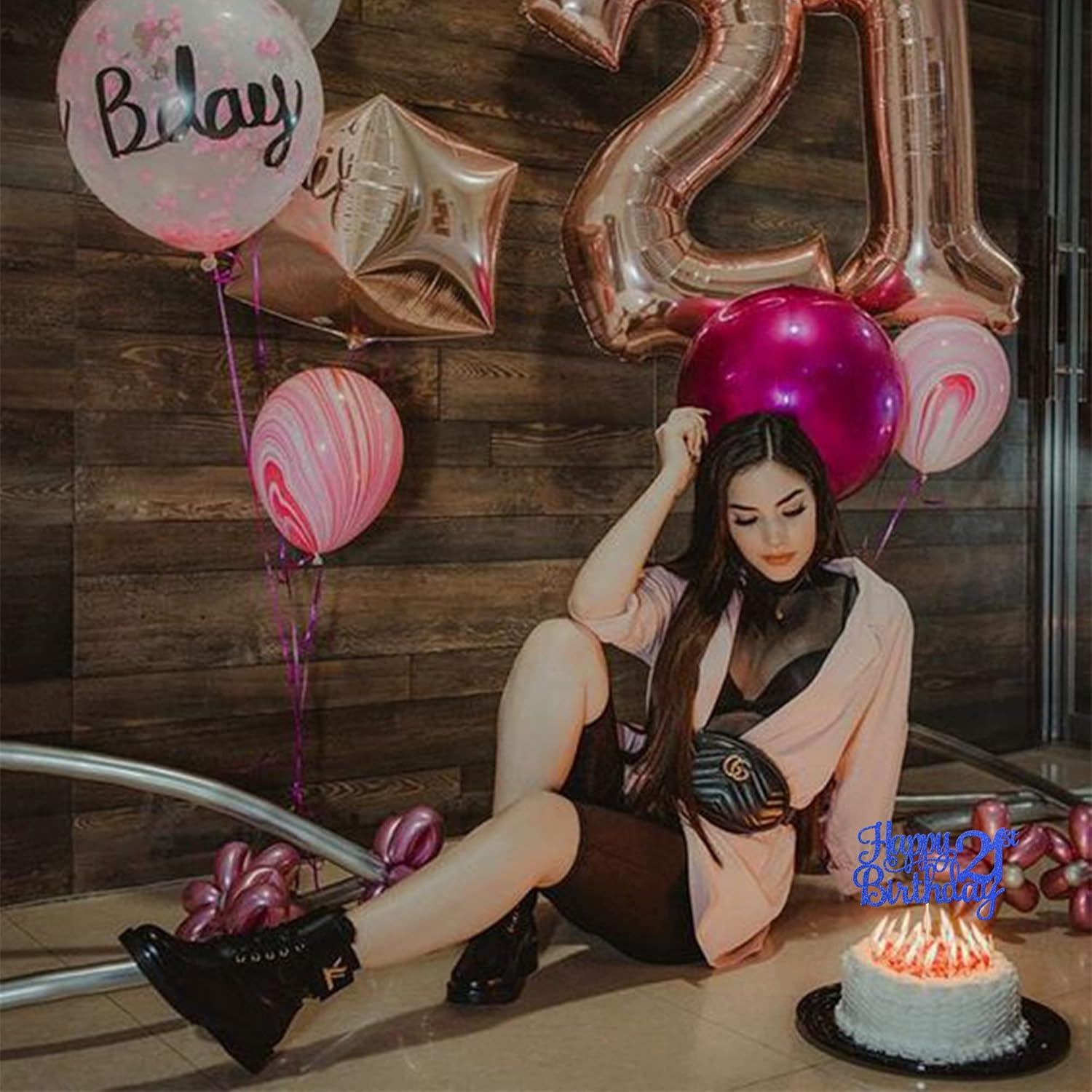 1 Pack Happy 21St Birthday Cake Topper Glitter Cheers to 21 Years Birthday Cake Pick Twenty One 21 Fabulous Cake Decoration for Happy 21St Birthday Theme Party Decorations Supplies Blue