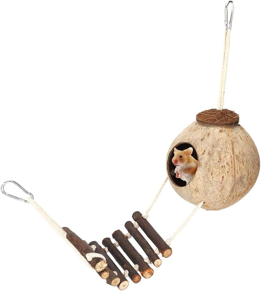 High Hardness Coconut Nest, Bite Resistance Coconut Shell House, Climbing Ladder Hideaway Toy House for Birds image number 3