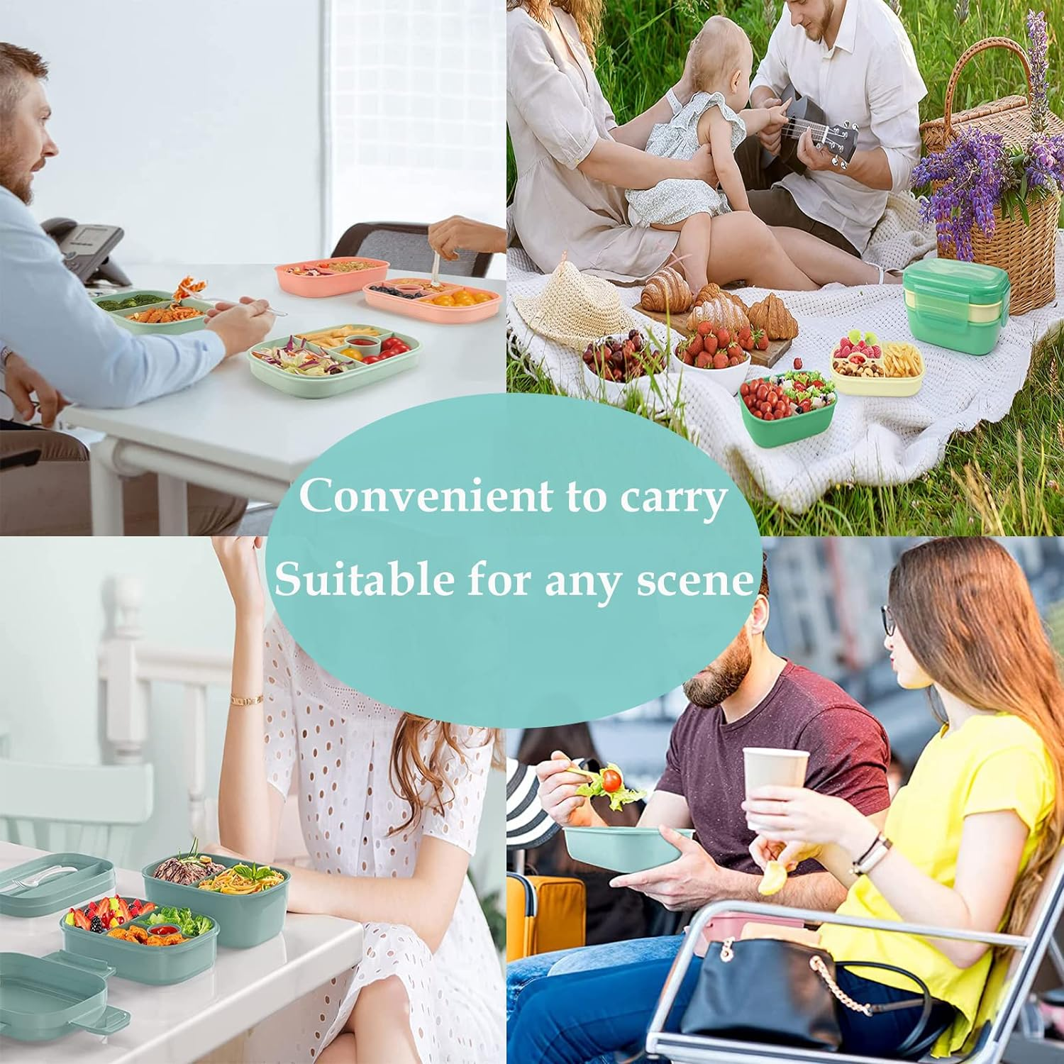 Stackable Bento Box Adult Lunch Box,3Layers Lunch Containers with Compartments for Kids,Large Capacity 1900Ml Bento Box with Utensil Set and Silicone Cake Cups, Bento Lunch Box Is Microwave Safe image number 5