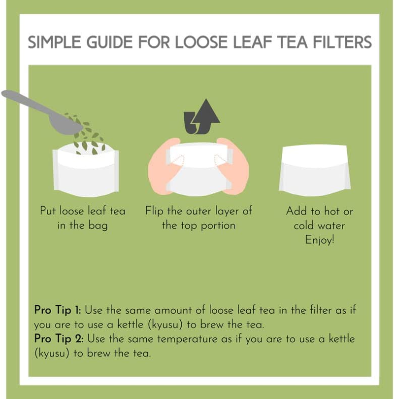 Japanese Green Tea CO. Loose Leaf Tea Bags &ndash; Pack of 144 Disposable White Paper Tea Infusers &ndash; Oversized, Biodegradable, Eco-Friendly image number 4