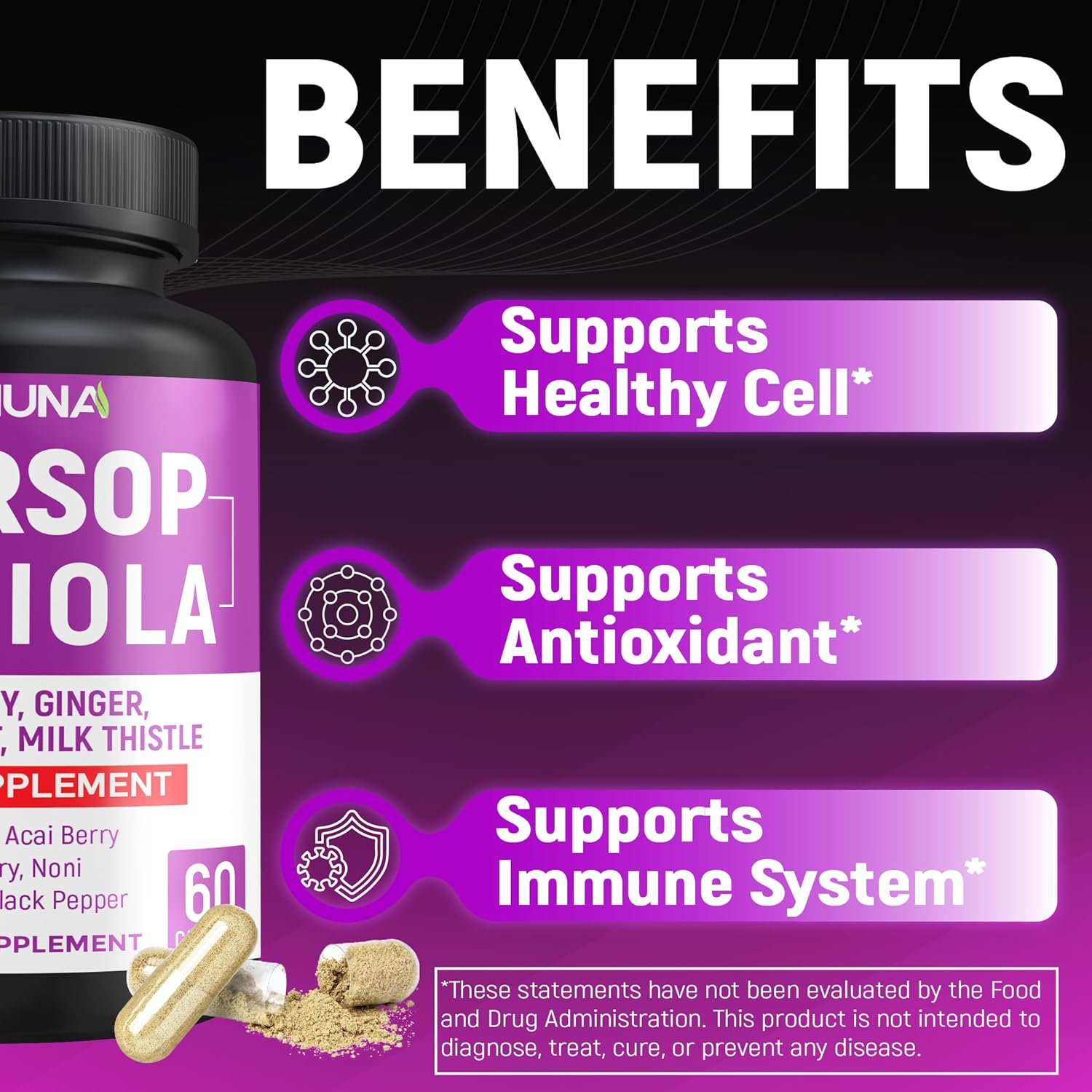 (2 Packs) Soursop Graviola Capsules 9450 Mg - Soursop Graviola, Elderberry, Turmeric Curcumin - 4 Months Supply image number 4