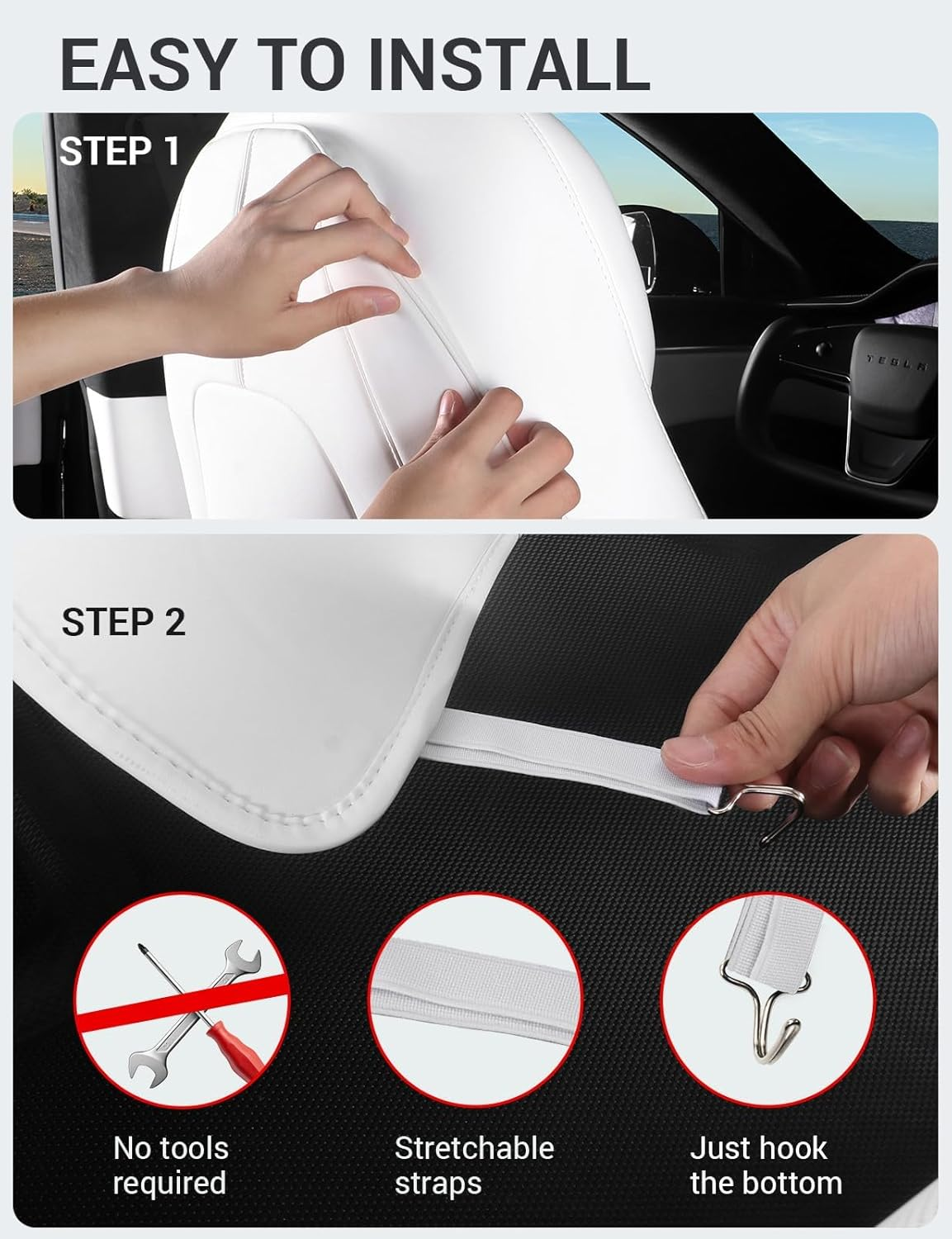 VINBY for Model 3 Y Leather Seat Back Protector Mats(Set of 2),Kick Protector Backseat Mats for Kids,Protect from Mud, Stains, Scratchessuitable for Model Y 3 Assesories (White) image number 4