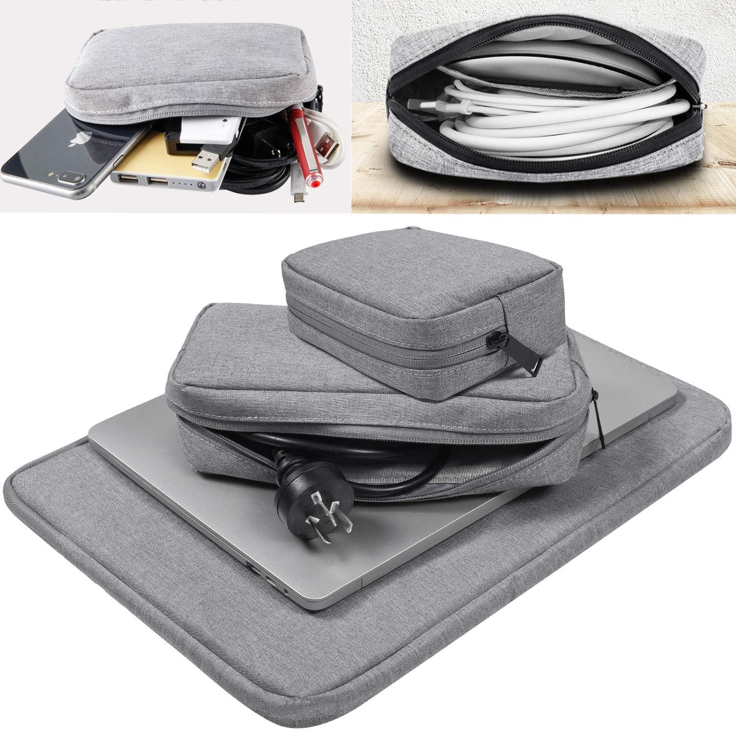 Electronics Accessories Organizer Bag,Portable Digital Storage Bag Cable,Power Bank,Charger,Charging Cords,Mouse,Adapter,Earphones More Out-Going,Business,Travel Gadget Bag,Grey(Small+Big) - Small + Big[Black X 2] image number 5