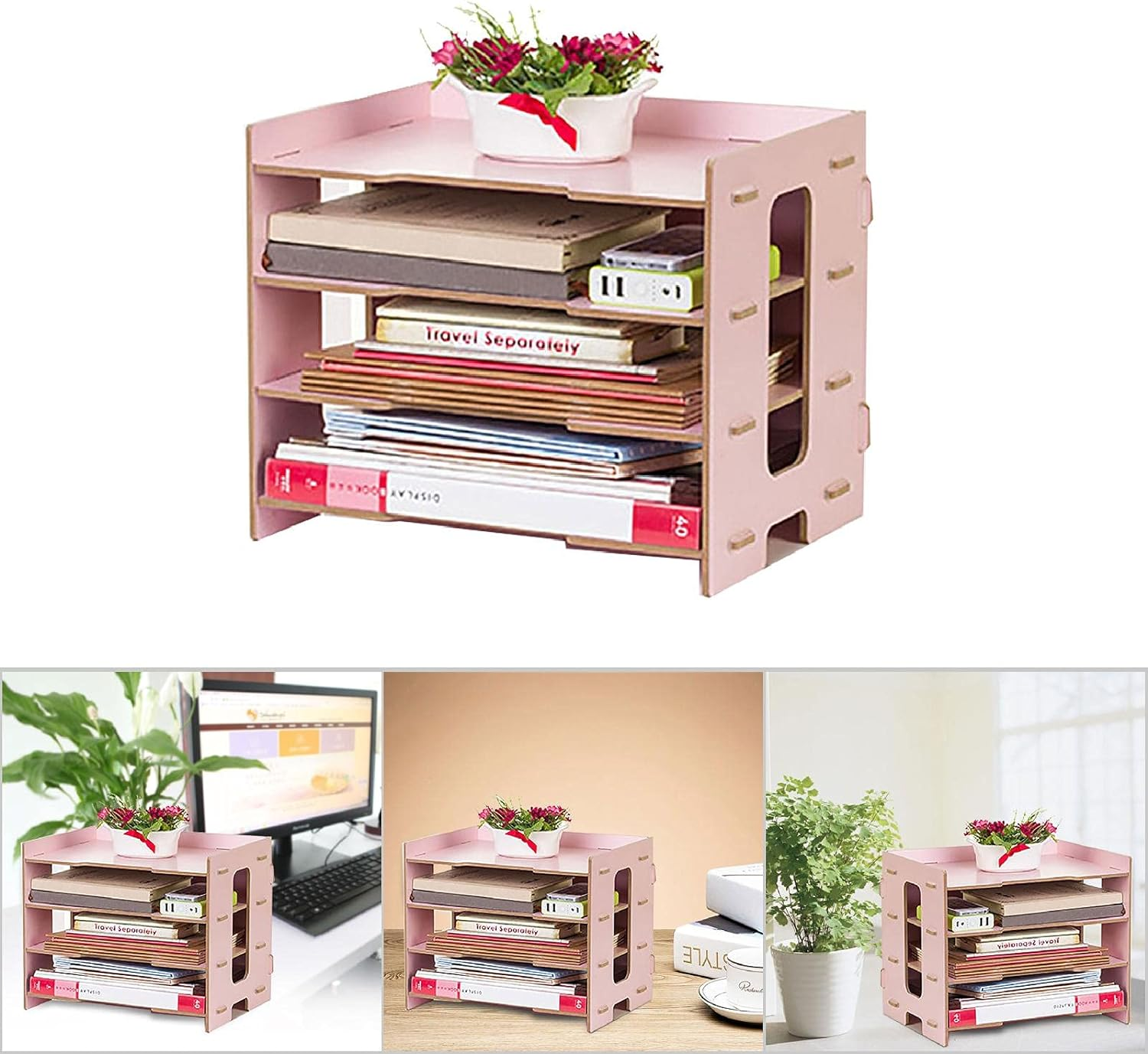 Wooden Document Tray, Desk Organiser, Letter Tray, Storage Compartments, Stackable Office Supplies, Paper Tray for A4 Paper Folder, Storage System, Organise image number 6