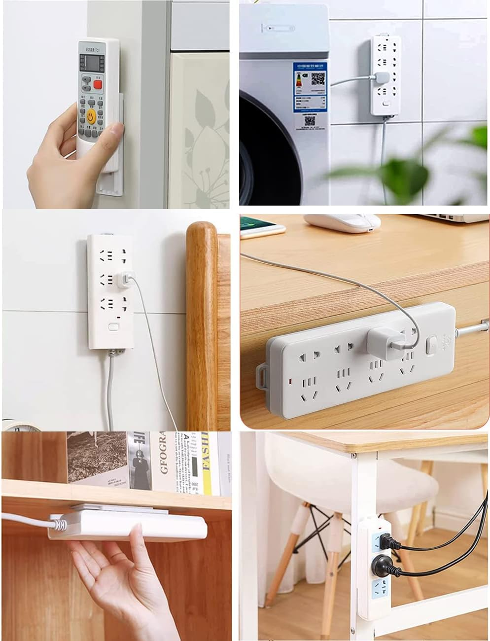 8 PCS Self-Adhesive Desktop Socket Fixers, Adhesive Punch-Free Socket Holders, Holder Fixers, Wall-Mounted Power Strip Holders Mounts, Socket Organizers, Socket Fixers for Kitchen Home Office (White) image number 4