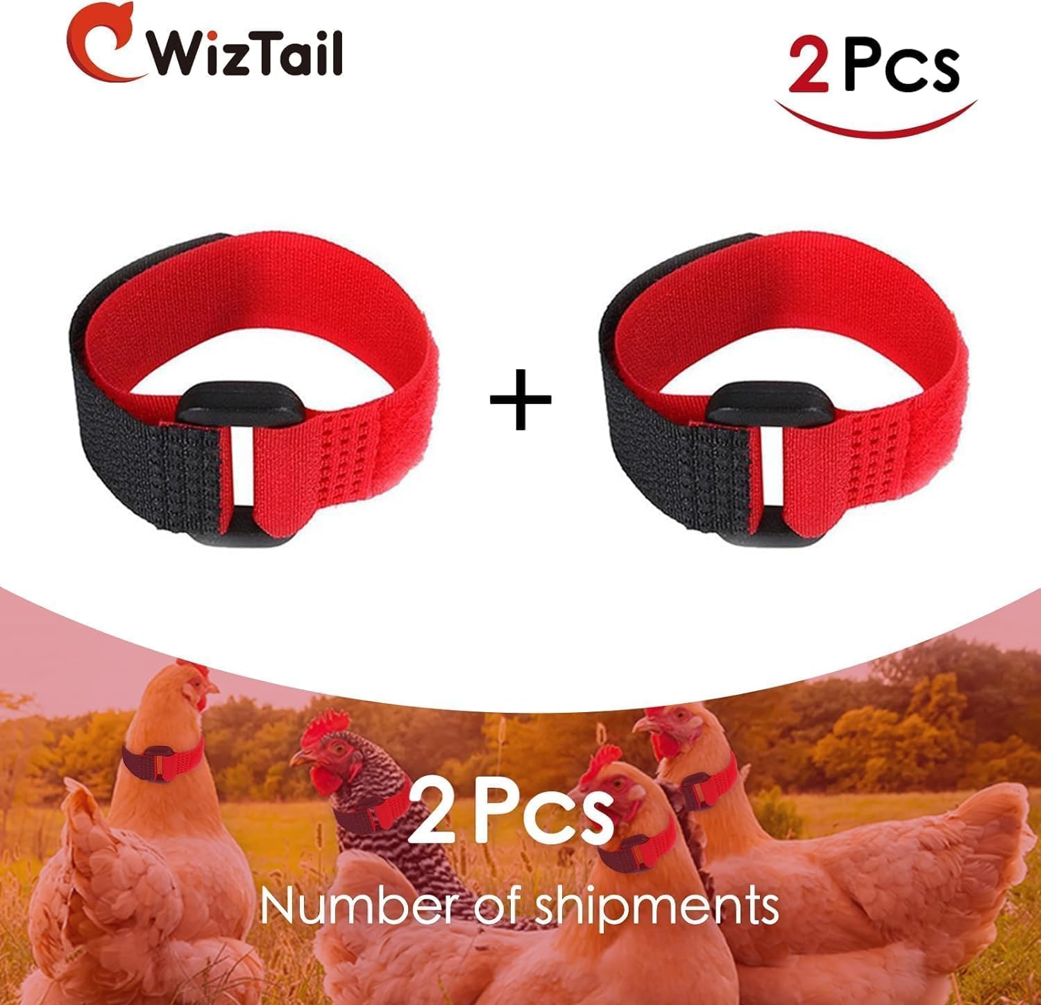 2Pcs Black and Red Crow Rooster Collar, Neck Belt for Roosters Cockerel Velcro Rooster, Crow Collar, Nylon Prevent Chickens from Screaming Basic Collars image number 2