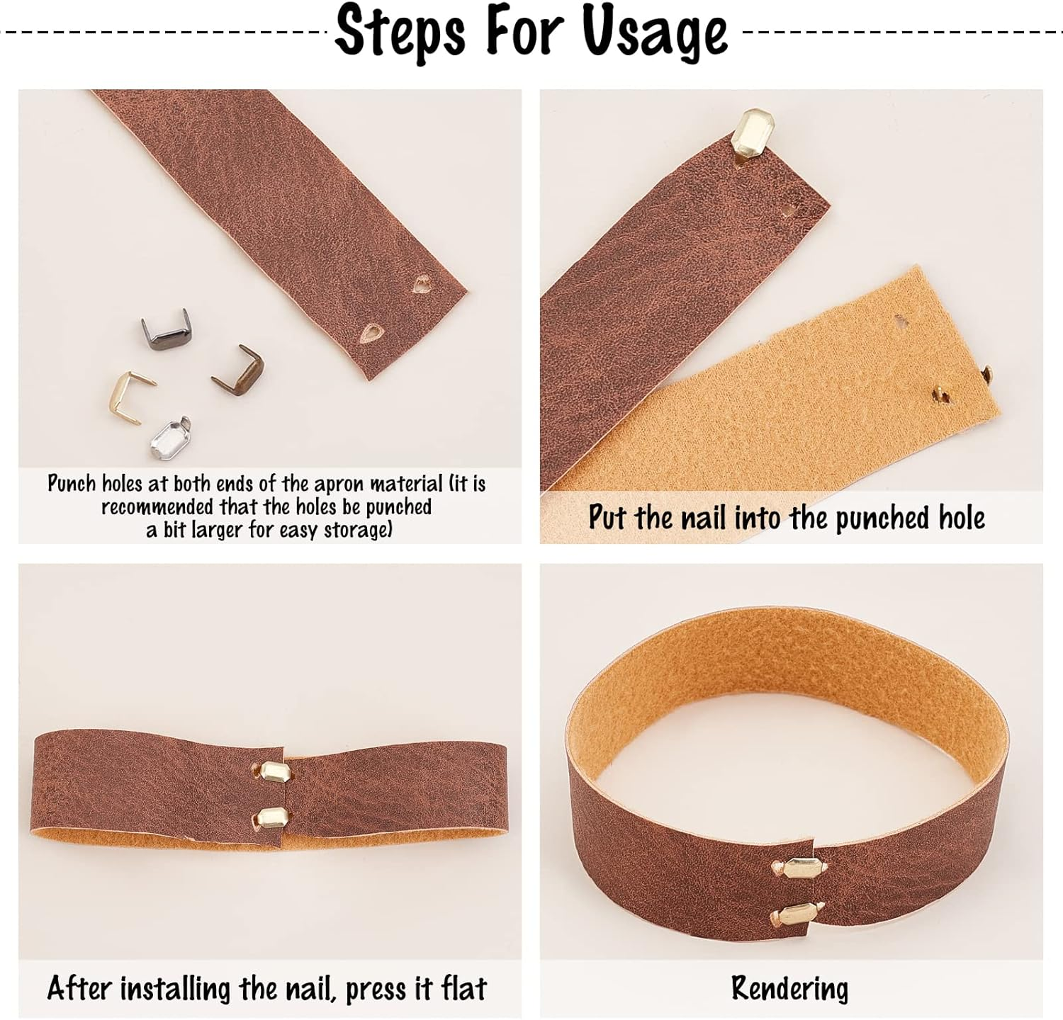 SUPERFINDINGS 200Pcs 4 Color Brass Belt Staples Claps 8X5Mm Rectangle Metal Leather Staples Leather Button for Belt Bag Replacement Repair Accessories image number 1