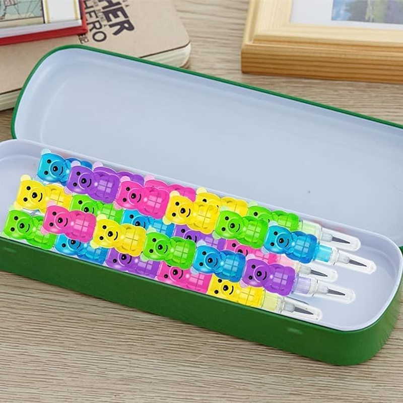 30Pcs Stackable Plastic Pencils,Kids Bear Shaped Stacking Pencil,5 in 1 Point Pencils for Birthday Party Supplies,Goodie Bag Filler image number 4