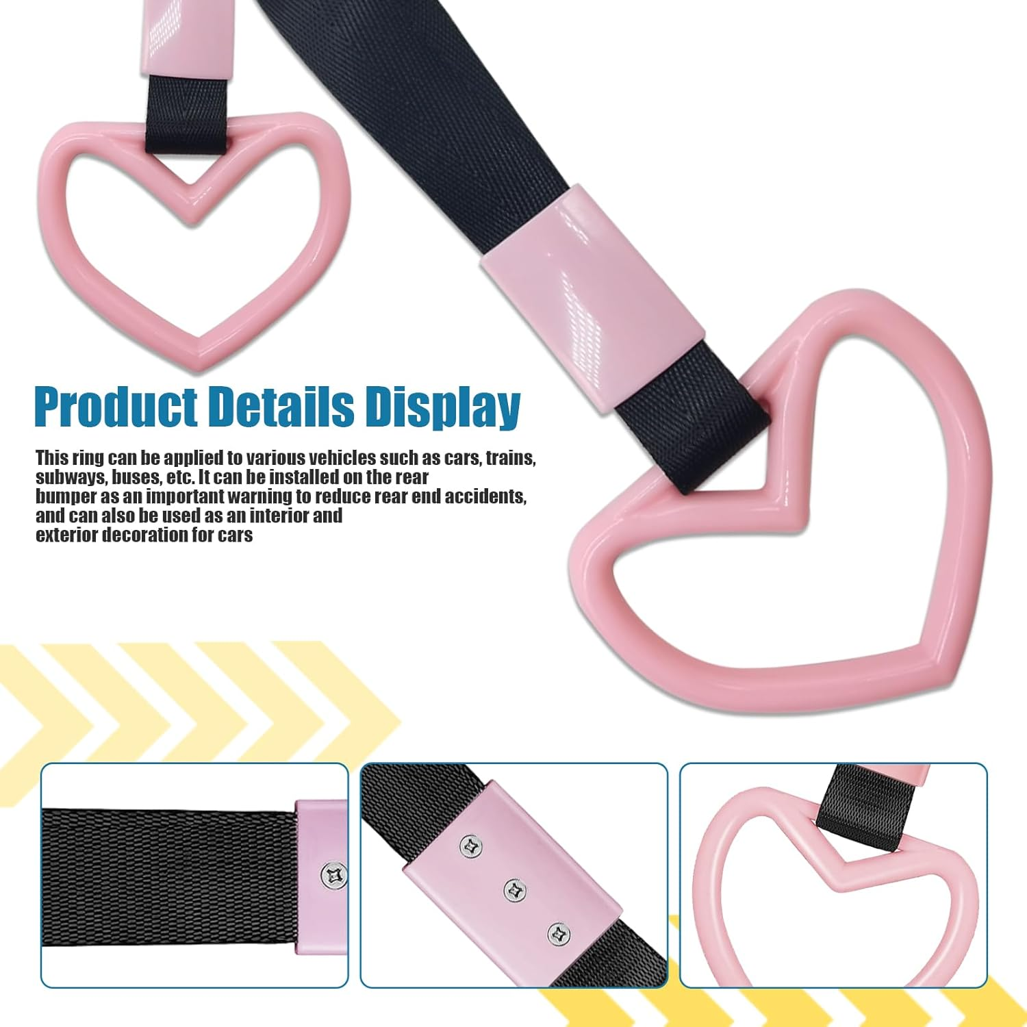 Gunhunt 2 PCS Car Heart Shaped Handle Straps, Decorate Warning Lanyard, Drifting Charm Rear Bumper Lanyard, Automobile Universal Interior Braided Car Loop (Black & Pink) image number 4