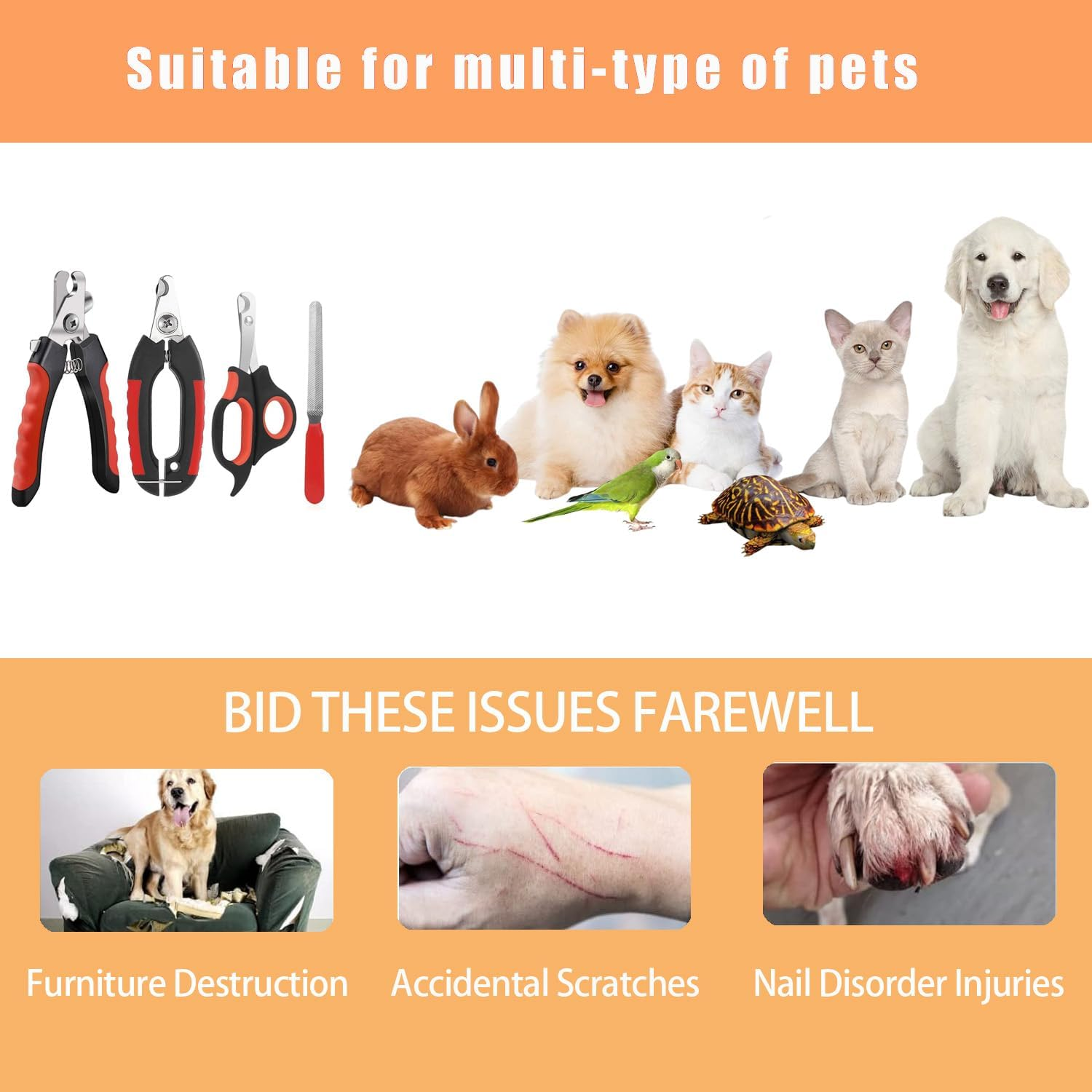 Dog Nail Clippers Trimmer Set, Quick Safety Guard to Avoid Over-Cutting, Stainless Steel Razor Sharp Blades, Sturdy Non-Slip Handles, Storage Case and Nail File, Professional Pet Grooming image number 4