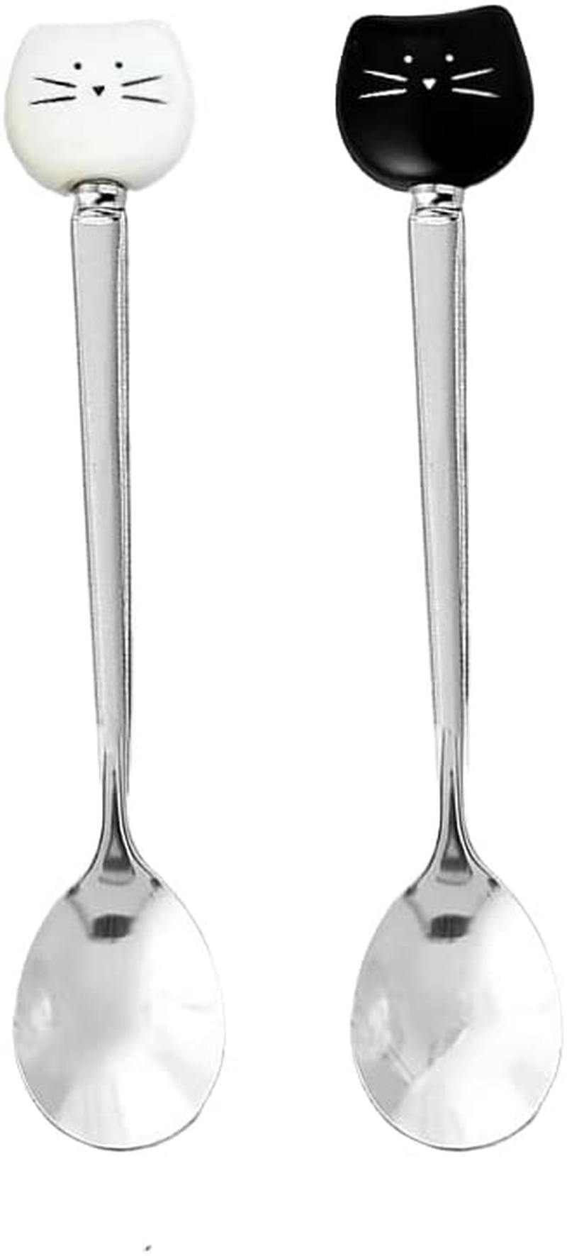 Cute Cat Spoon for Tea Coffee Ceramic Stainless Steel Spoons for Cat Lover Cat Food Spoon for Wet Food Cat Themed Gifts for Couples Wedding House Warming Gifts 2Pcs image number 3