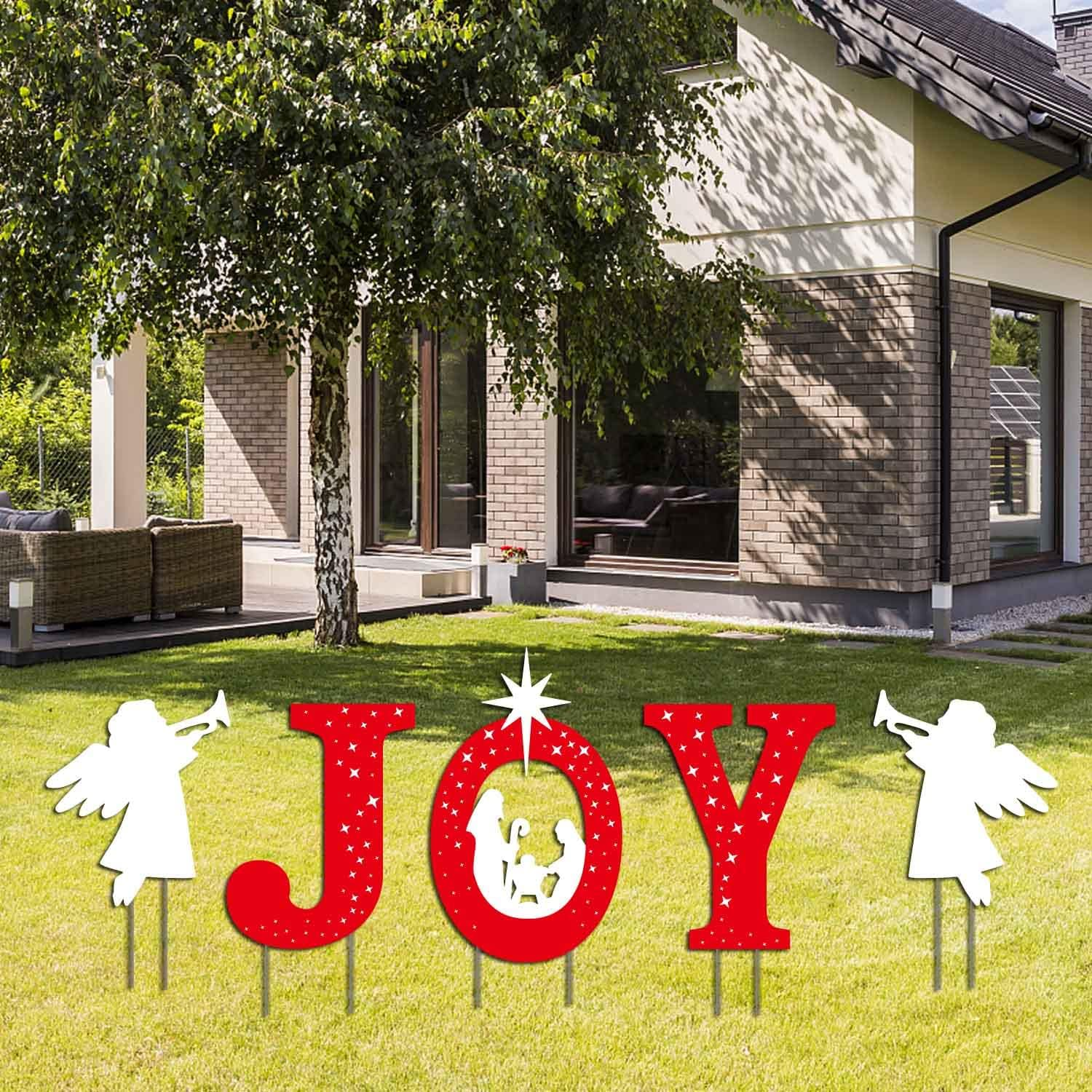 Outdoor Christmas Decorations -Joy Nativity Sets for Christmas Outdoor Xmas Nativity Lawn Religious Scenes Yard Decor with Stake for Home Lawn Red, White with Lamp (Red,White with Lamp) image number 4